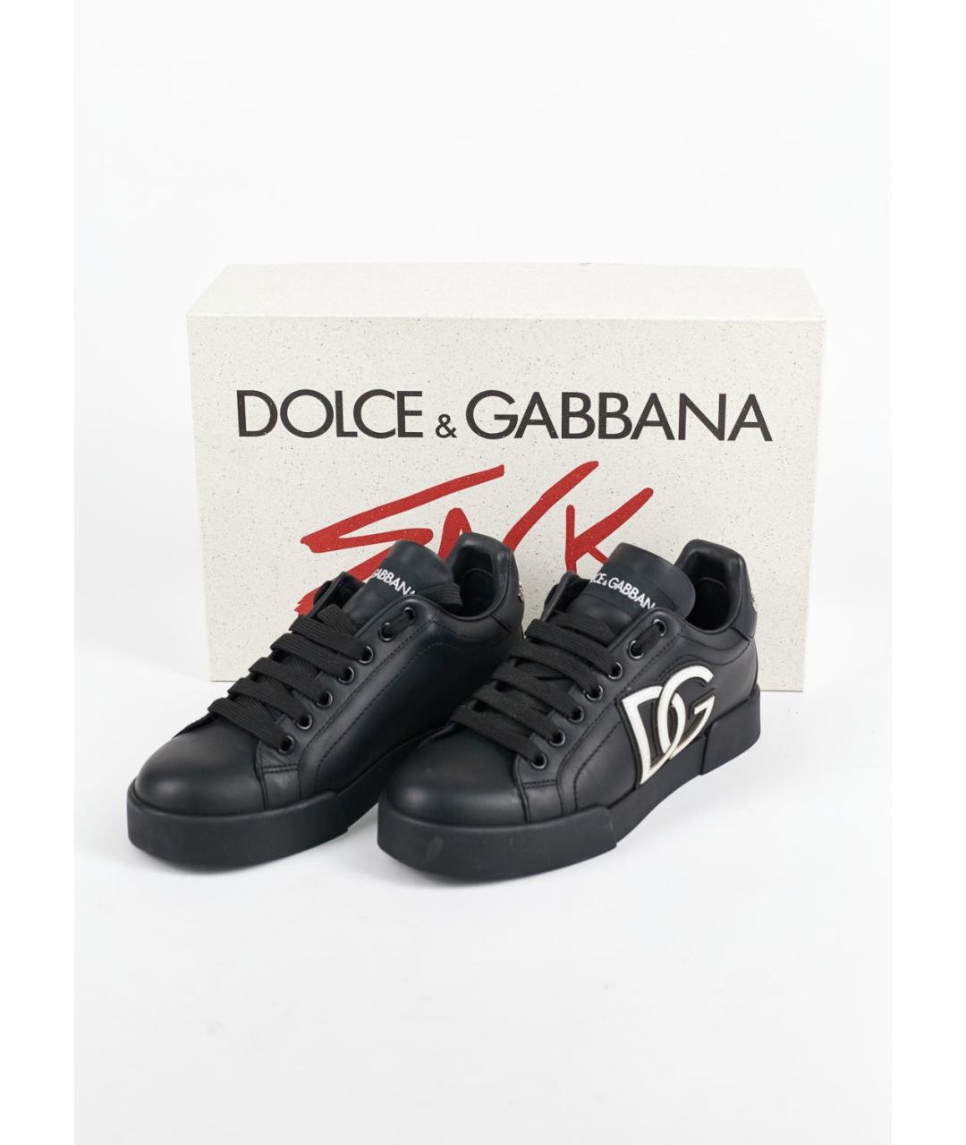 DOLCE&GABBANA Черные кожаные кеды, фото 6