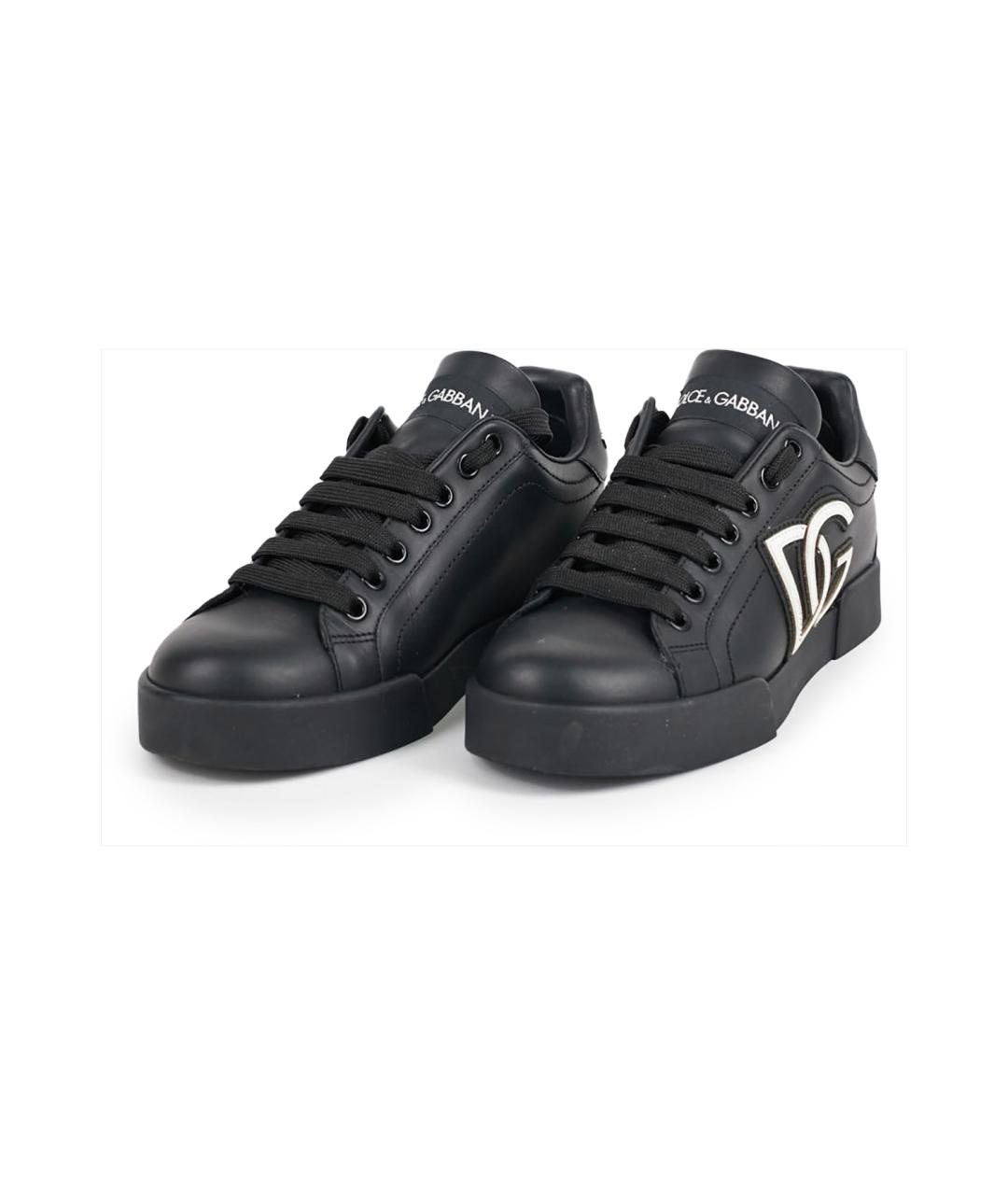 DOLCE&GABBANA Черные кожаные кеды, фото 2