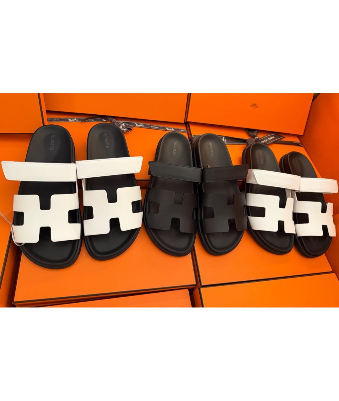HERMES Черные кожаные шлепанцы, фото 6