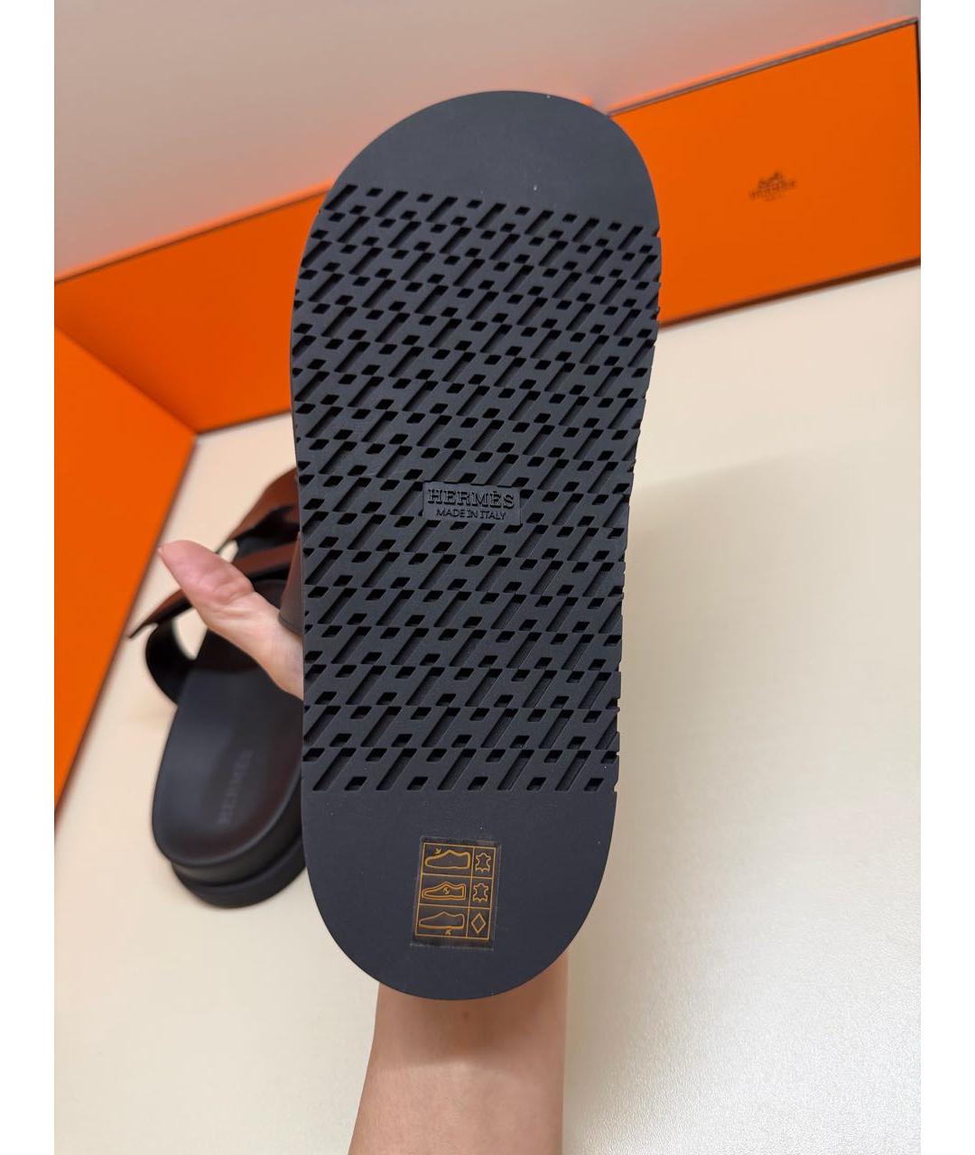 HERMES Черные кожаные шлепанцы, фото 7