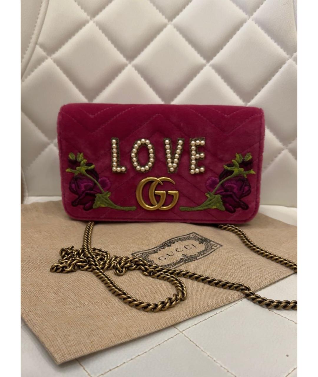 GUCCI Розовая бархатная сумка через плечо, фото 2