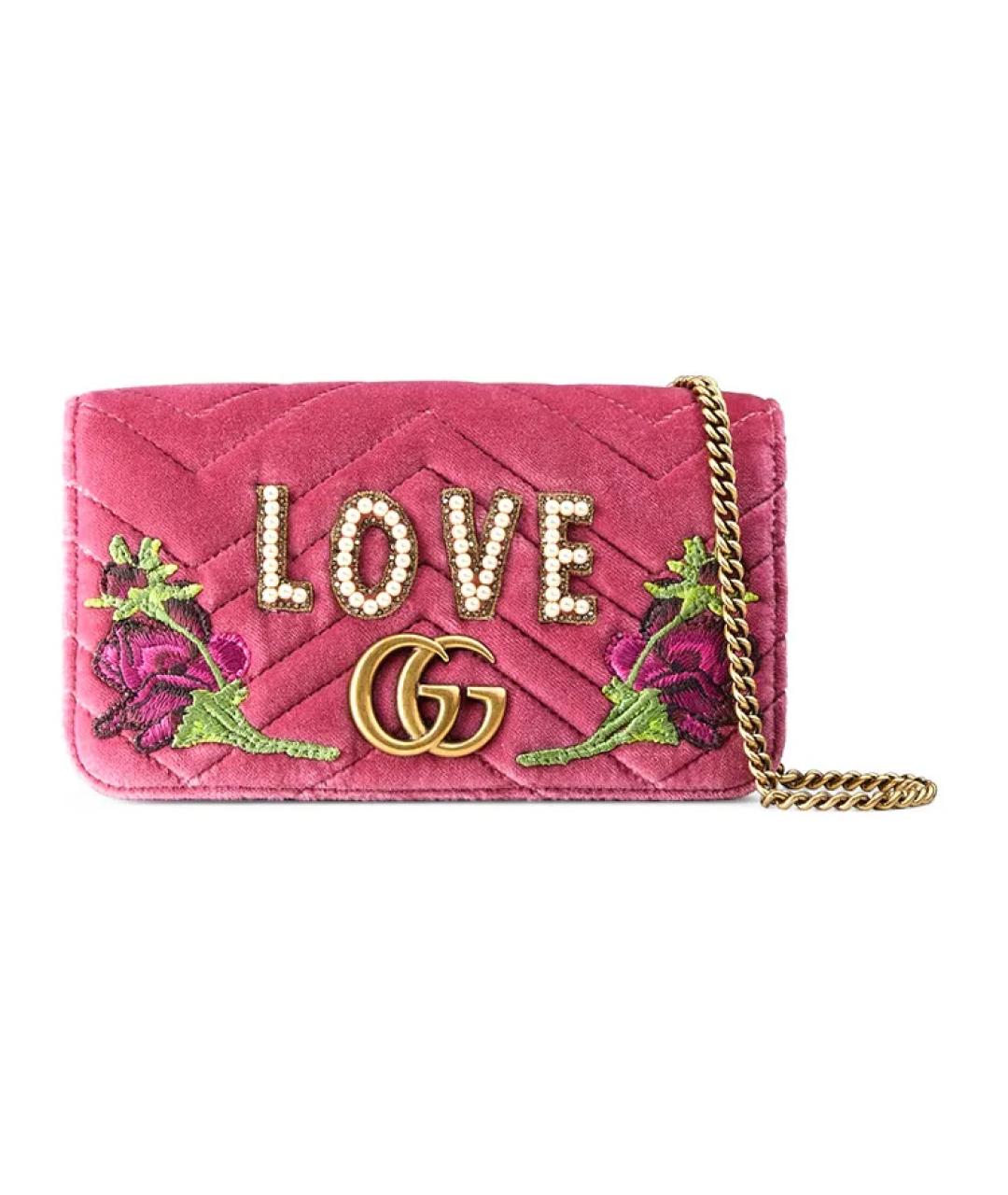 GUCCI Розовая бархатная сумка через плечо, фото 1