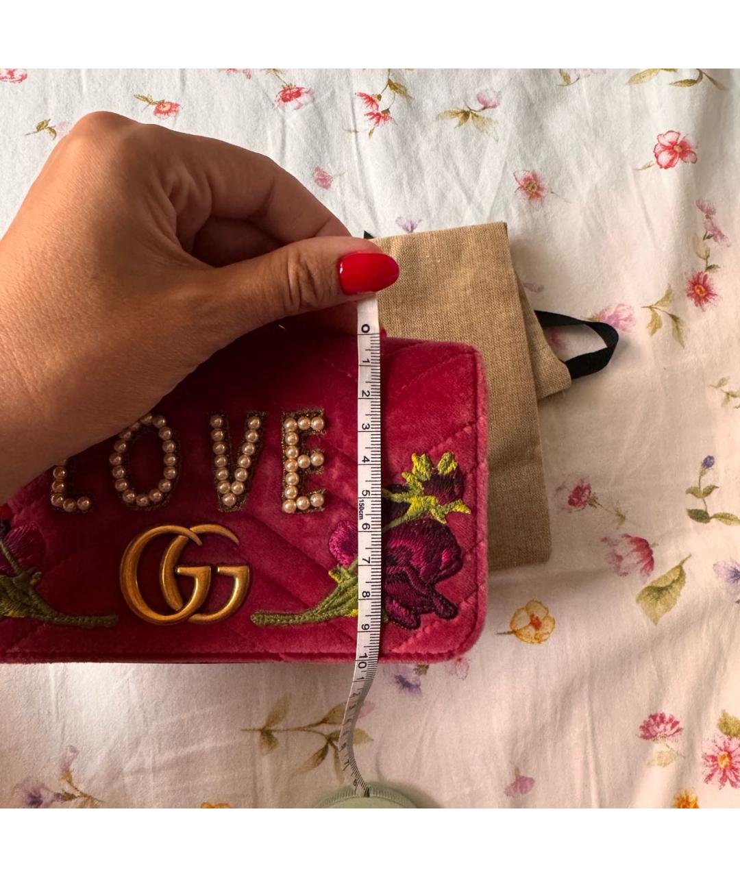 GUCCI Розовая бархатная сумка через плечо, фото 9