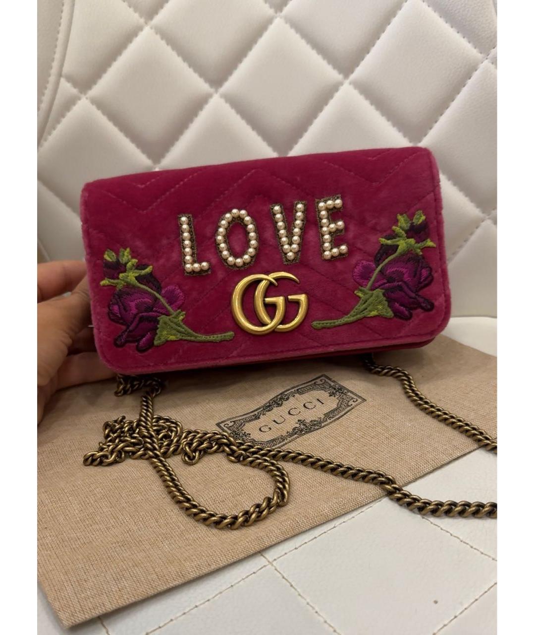 GUCCI Розовая бархатная сумка через плечо, фото 3