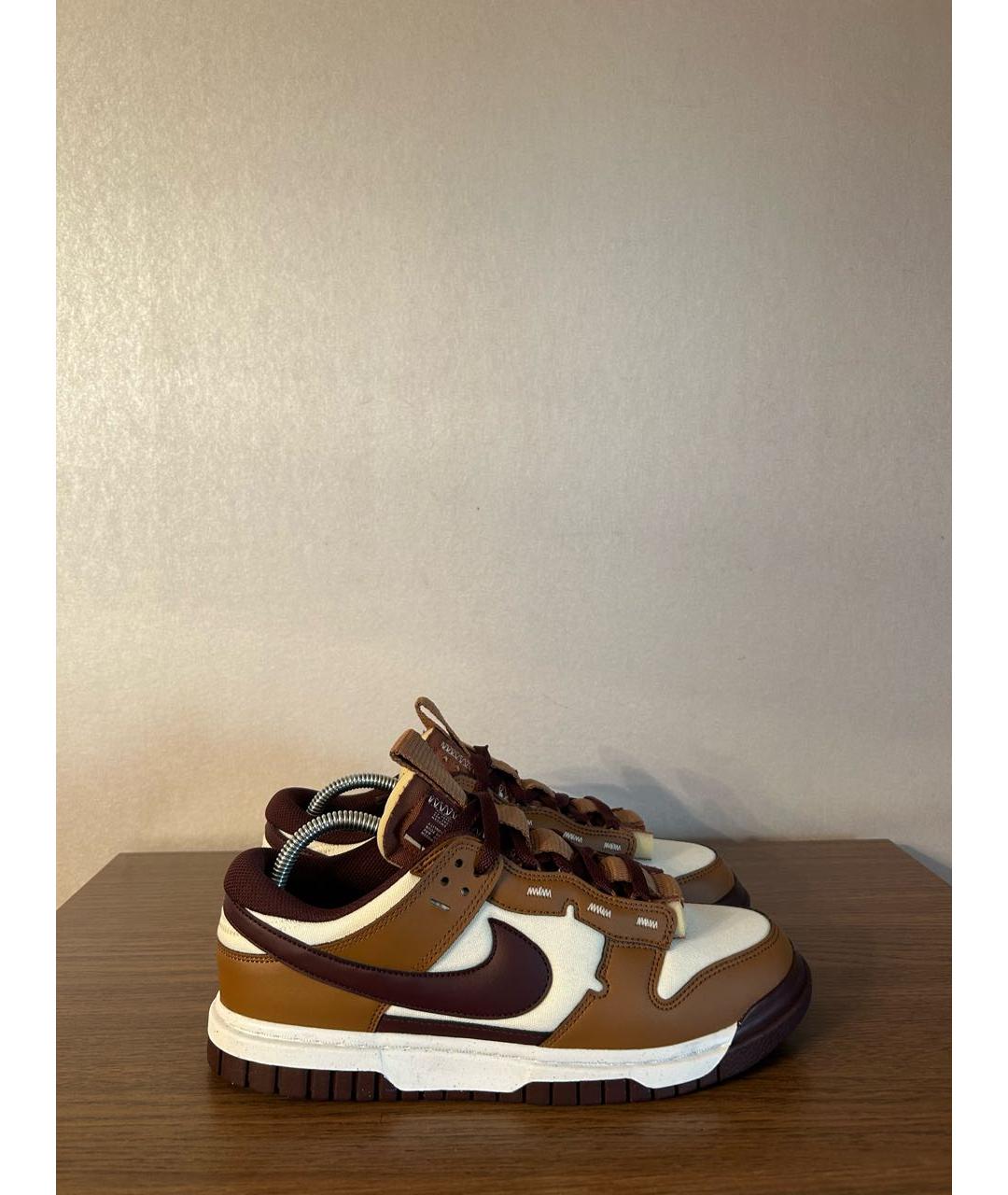 NIKE Коричневые кожаные низкие кроссовки / кеды, фото 7