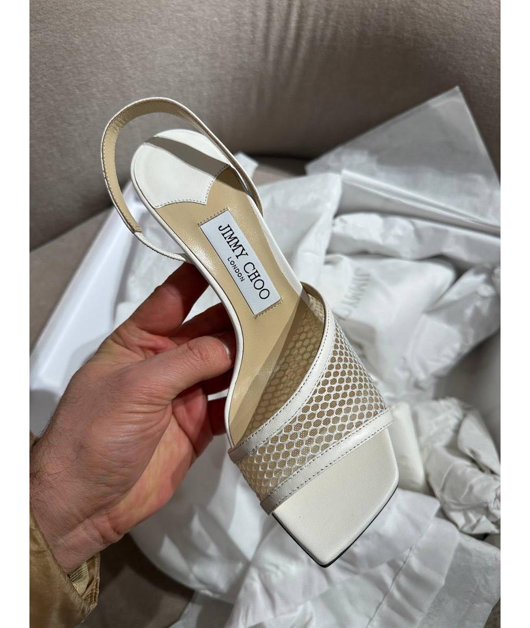 JIMMY CHOO Белые кожаные босоножки, фото 3