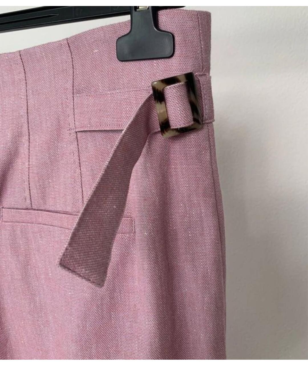 MAX MARA Розовые льняные прямые брюки, фото 5