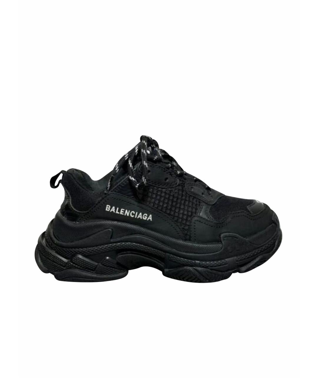 BALENCIAGA Черные кожаные кроссовки, фото 1
