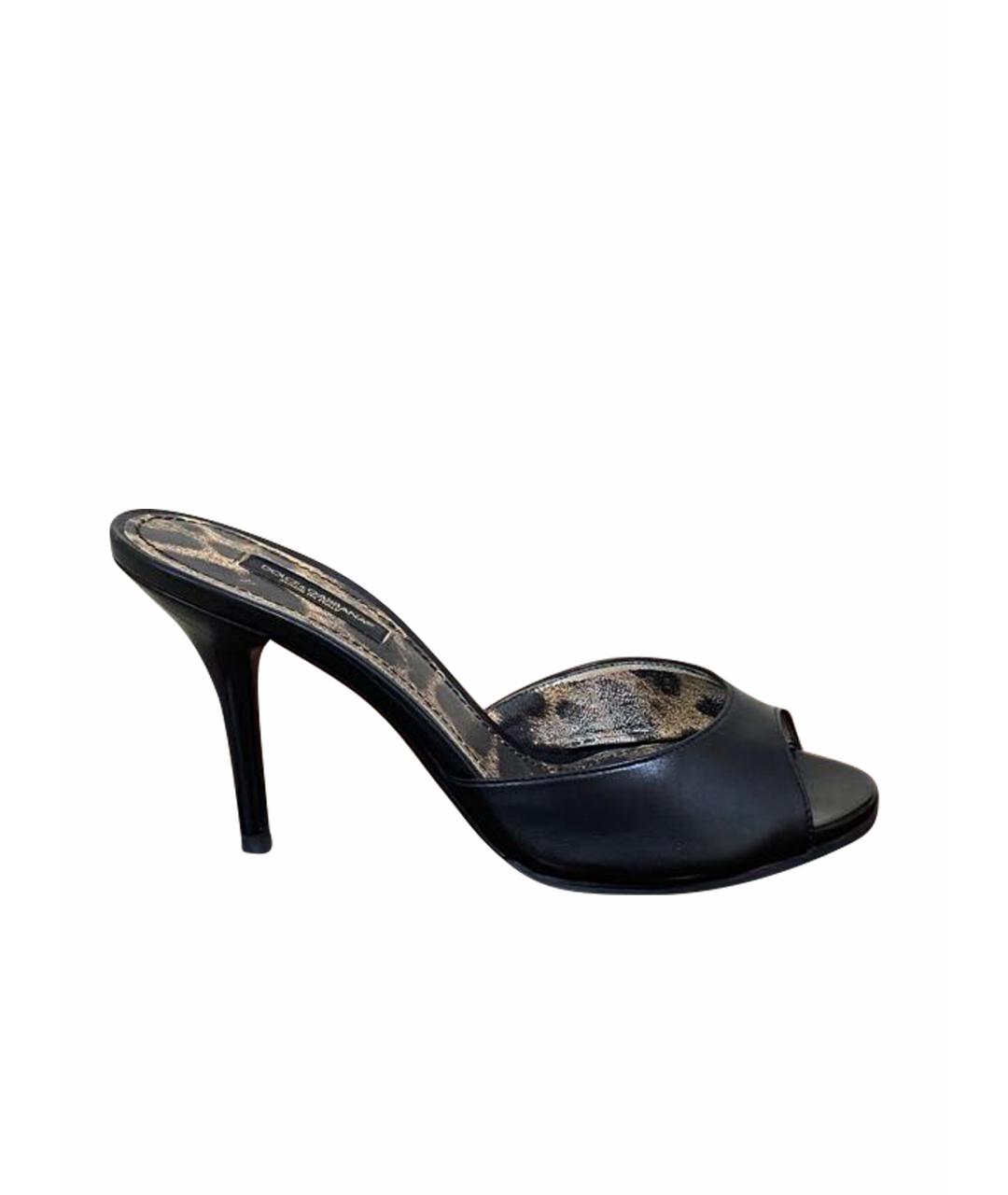 DOLCE&GABBANA Черные кожаные мюли, фото 1