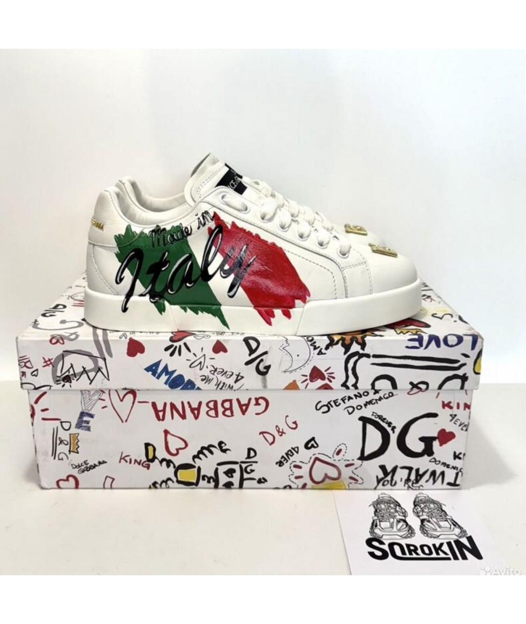 DOLCE&GABBANA Белые кожаные кеды, фото 9