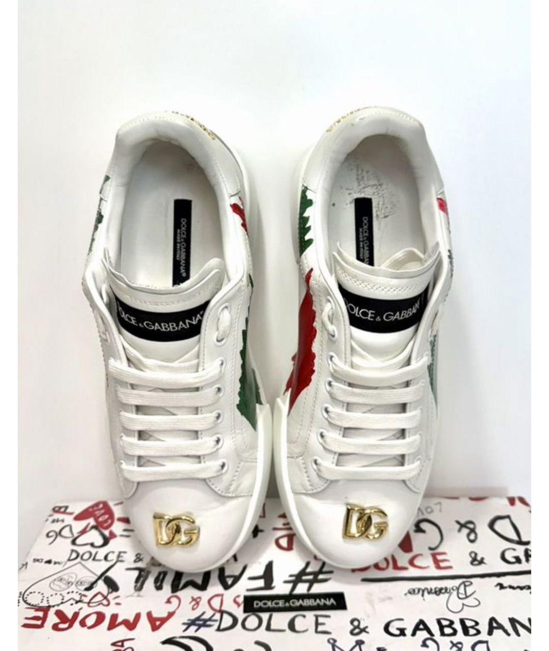 DOLCE&GABBANA Белые кожаные кеды, фото 3