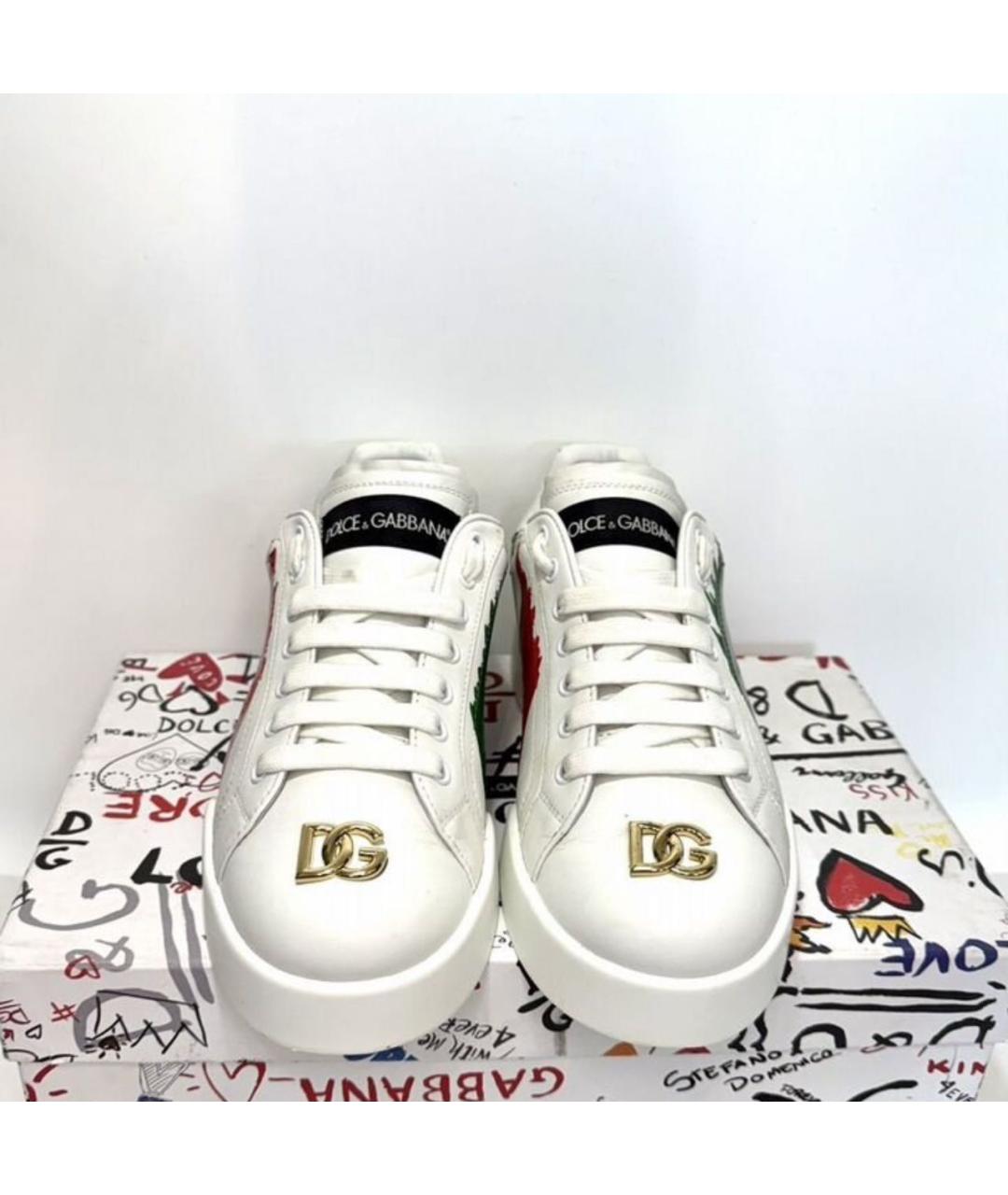 DOLCE&GABBANA Белые кожаные кеды, фото 2