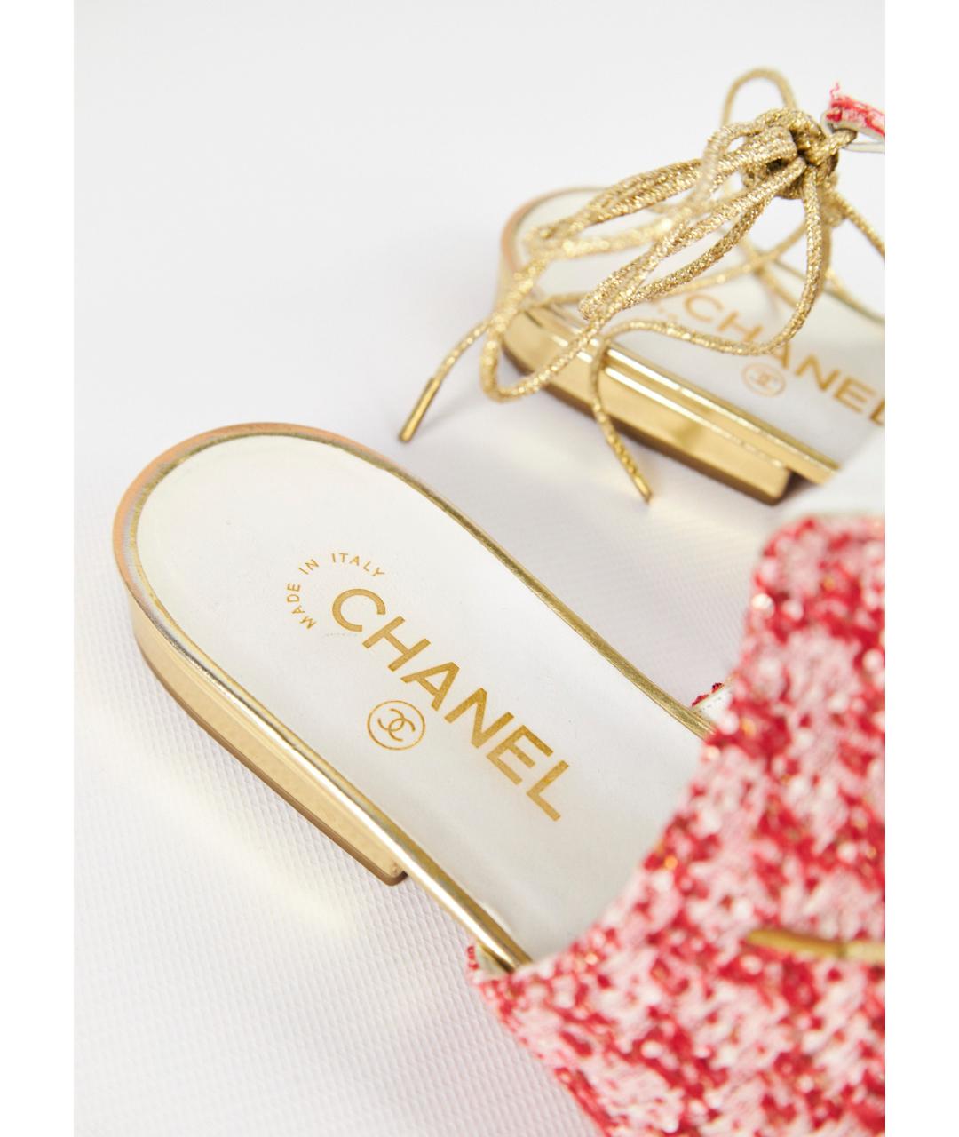 CHANEL Красные текстильные мюли, фото 4