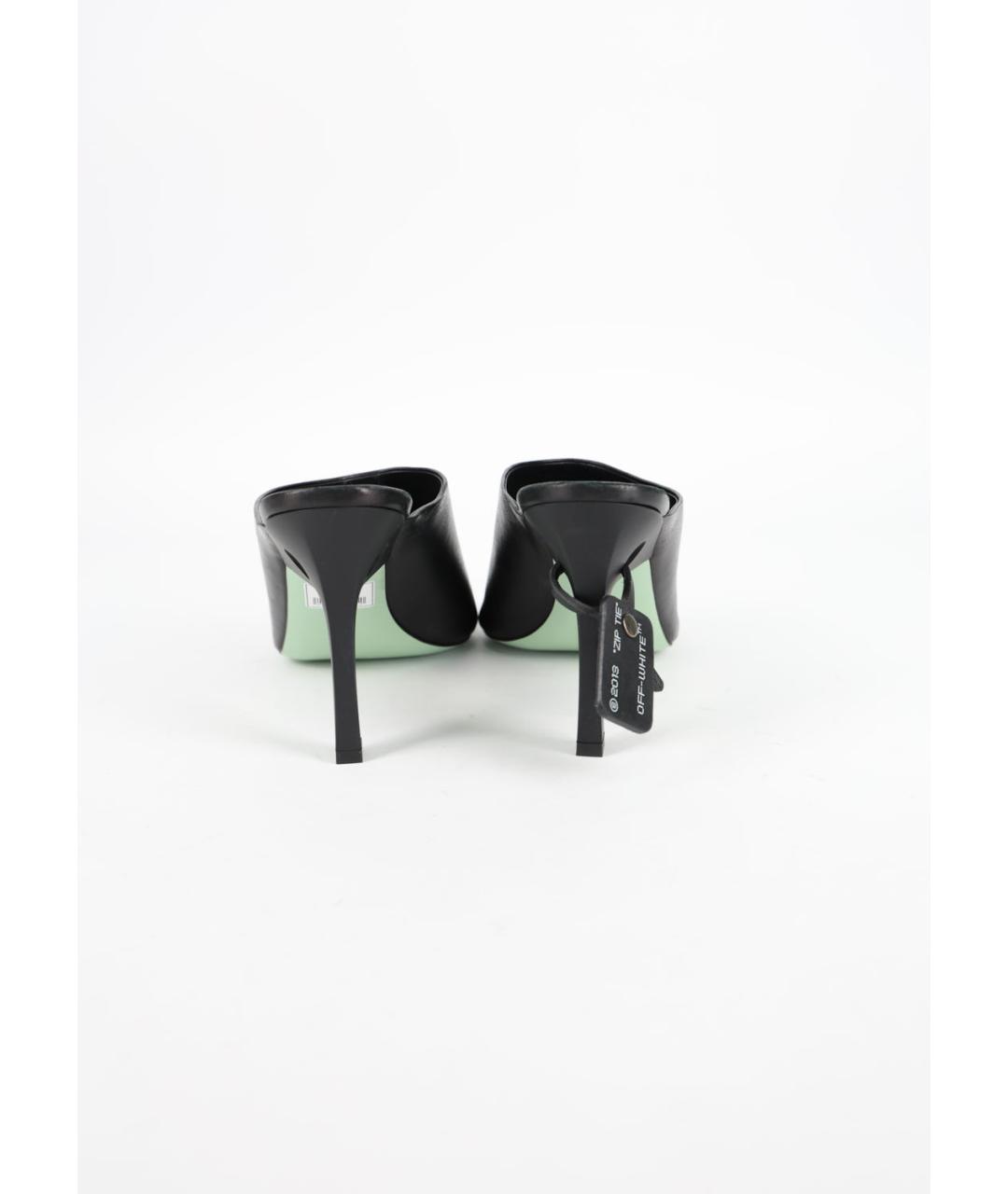 OFF-WHITE Черные кожаные мюли, фото 4