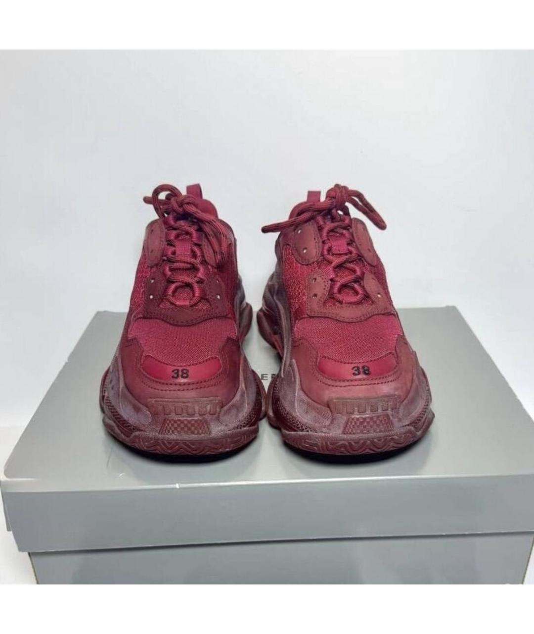 BALENCIAGA Бордовые кожаные кроссовки, фото 2