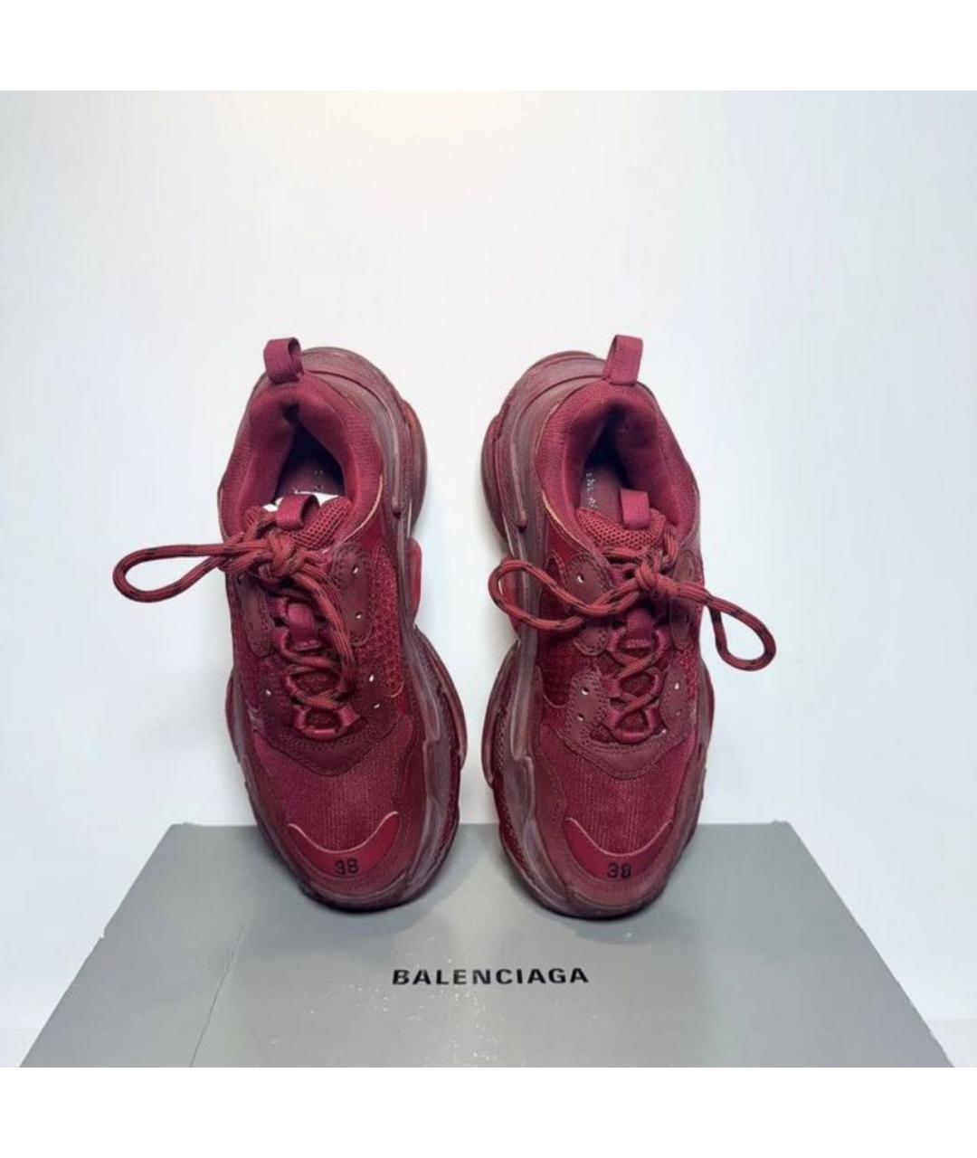 BALENCIAGA Бордовые кожаные кроссовки, фото 3