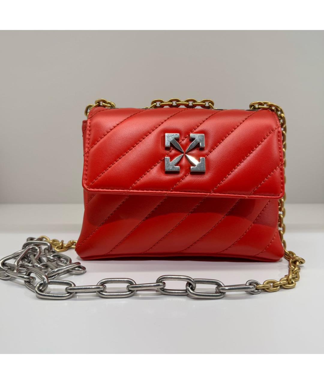 OFF-WHITE Красная кожаная сумка через плечо, фото 8