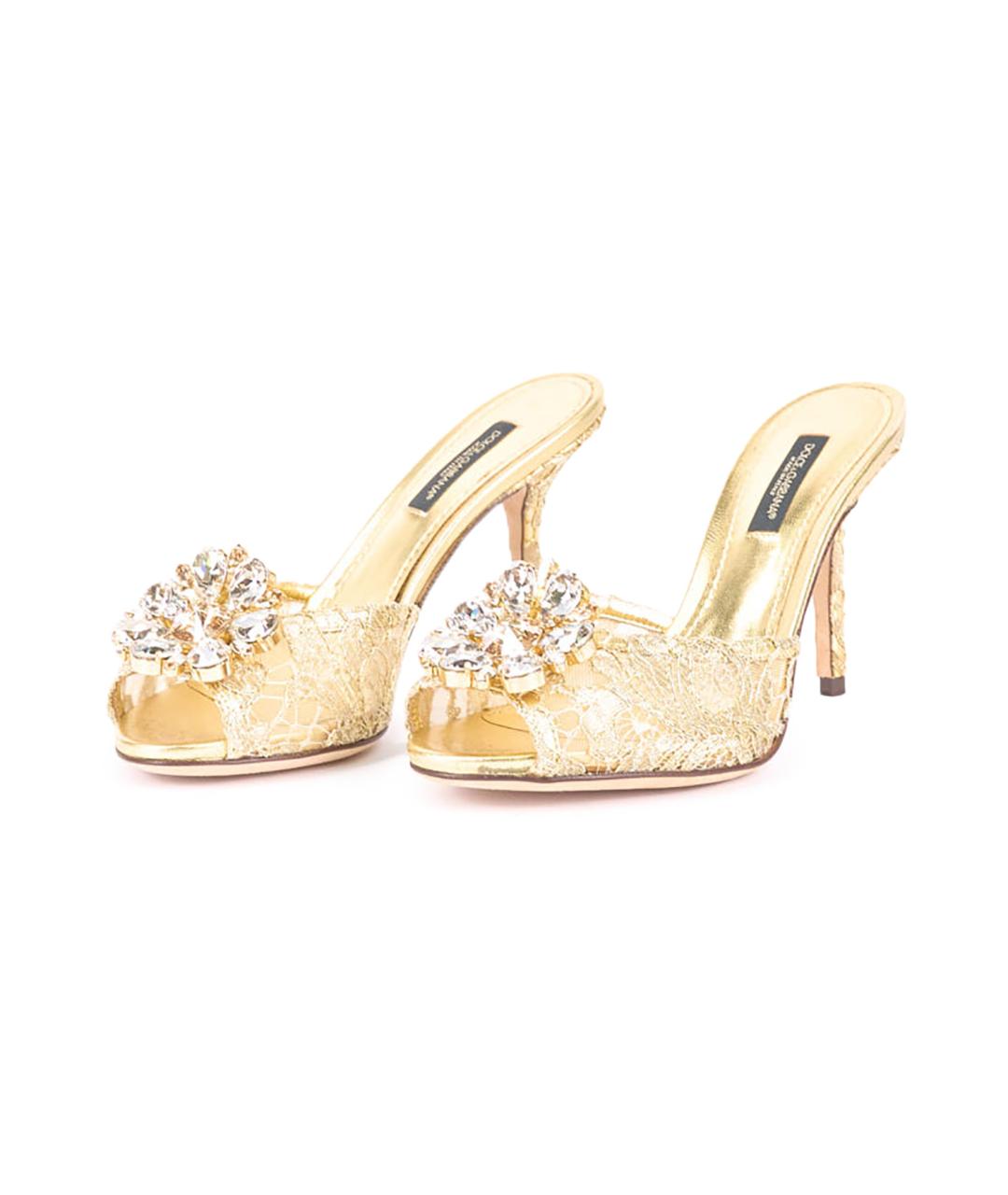 DOLCE&GABBANA Золотые текстильные мюли, фото 5
