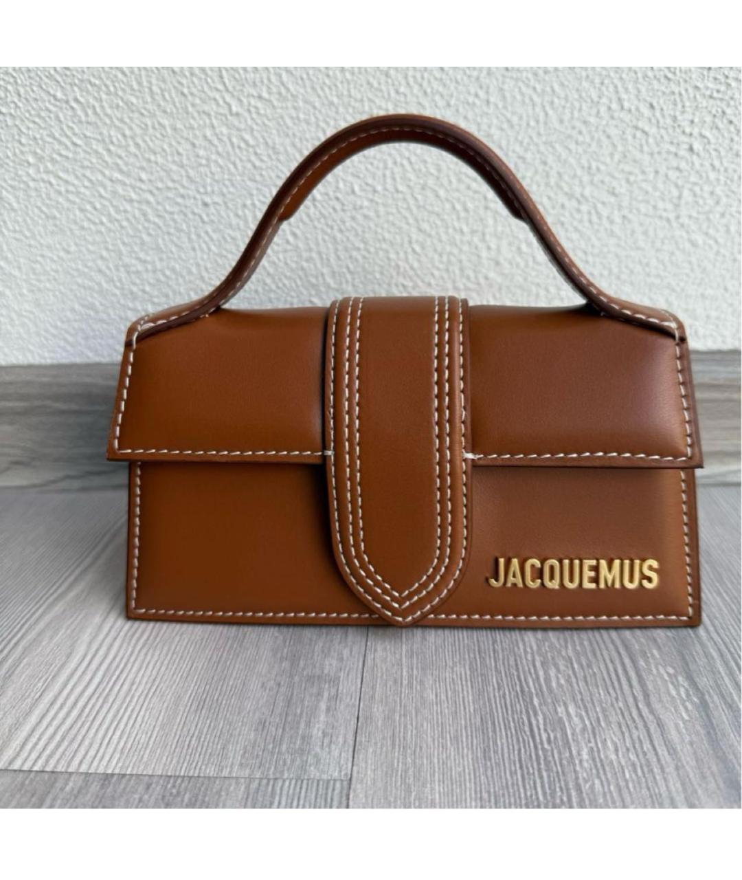 JACQUEMUS Коричневая кожаная сумка с короткими ручками, фото 6