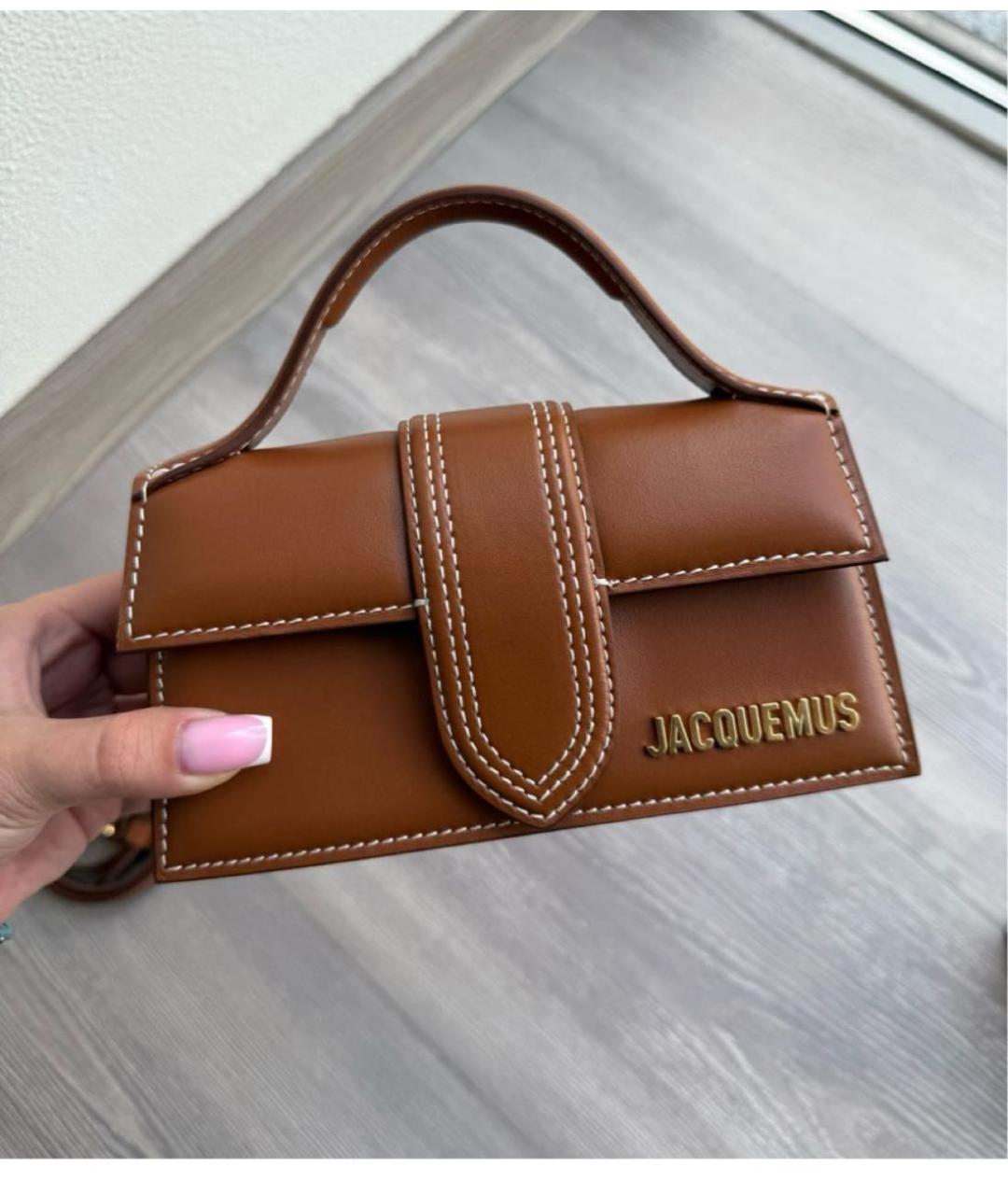 JACQUEMUS Коричневая кожаная сумка с короткими ручками, фото 2