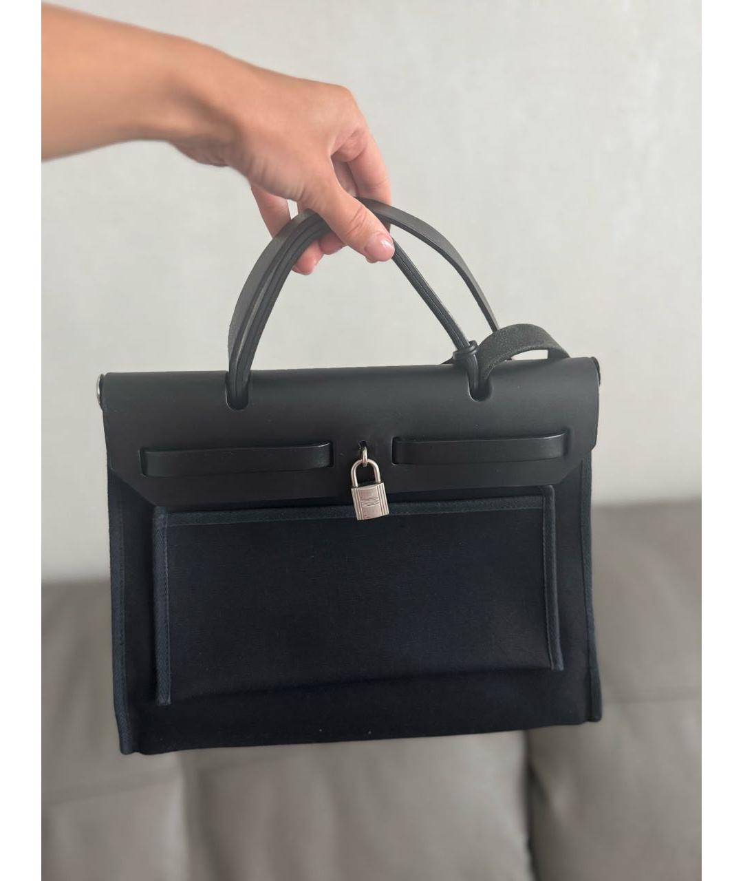 HERMES Черная тканевая сумка с короткими ручками, фото 3