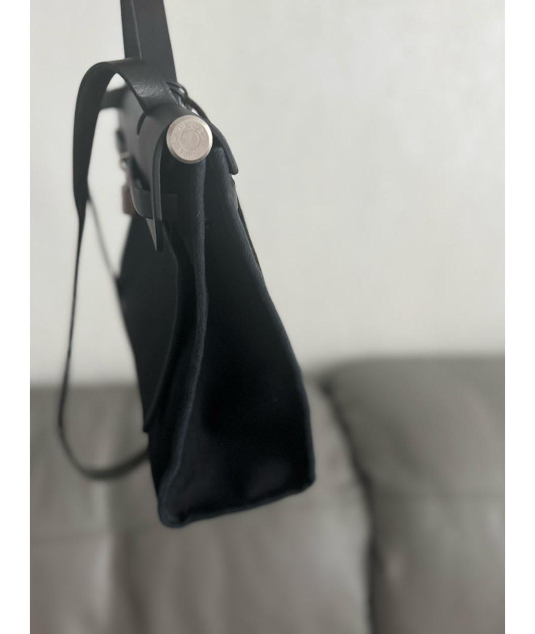 HERMES Черная тканевая сумка с короткими ручками, фото 2