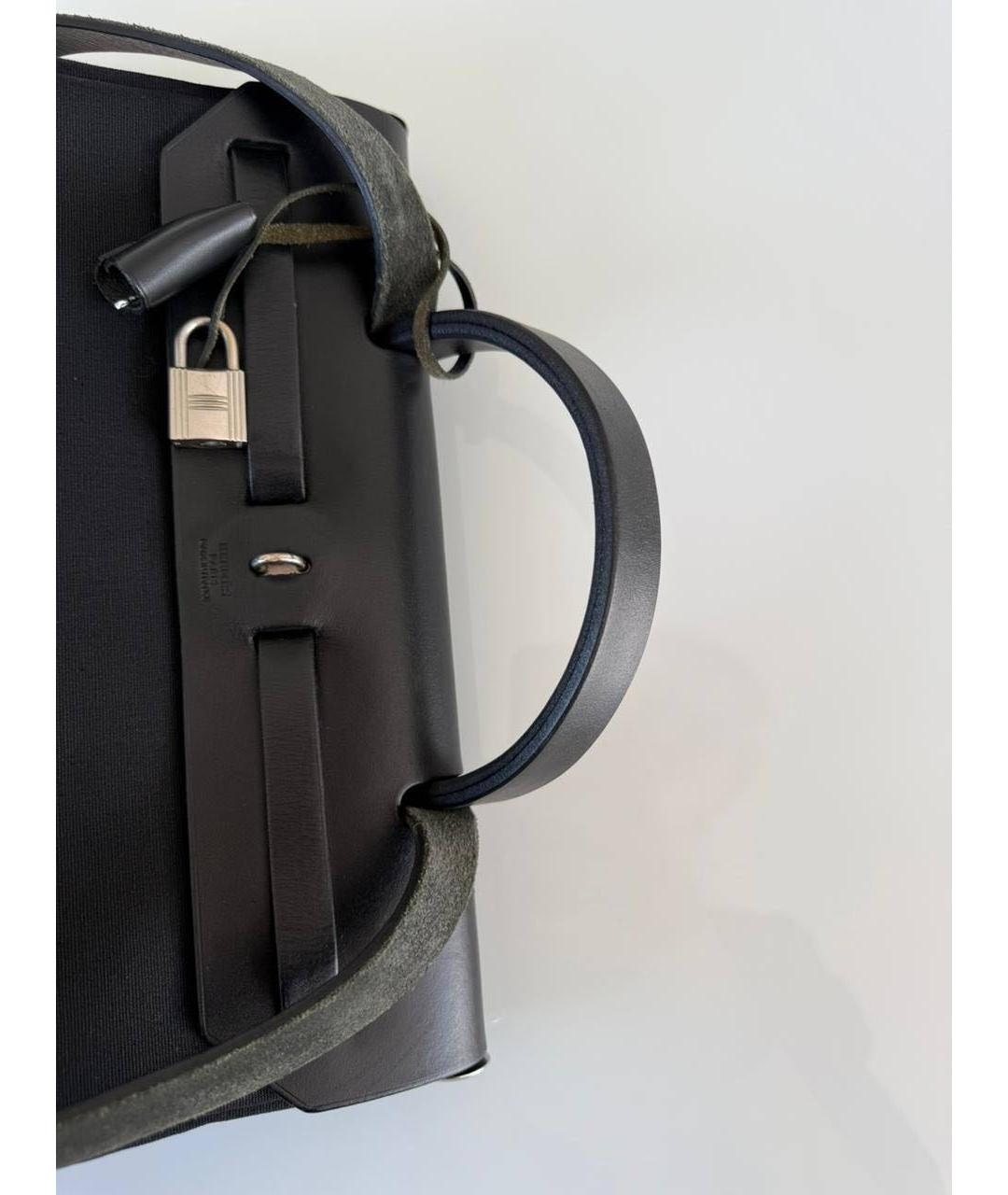 HERMES Черная тканевая сумка с короткими ручками, фото 7