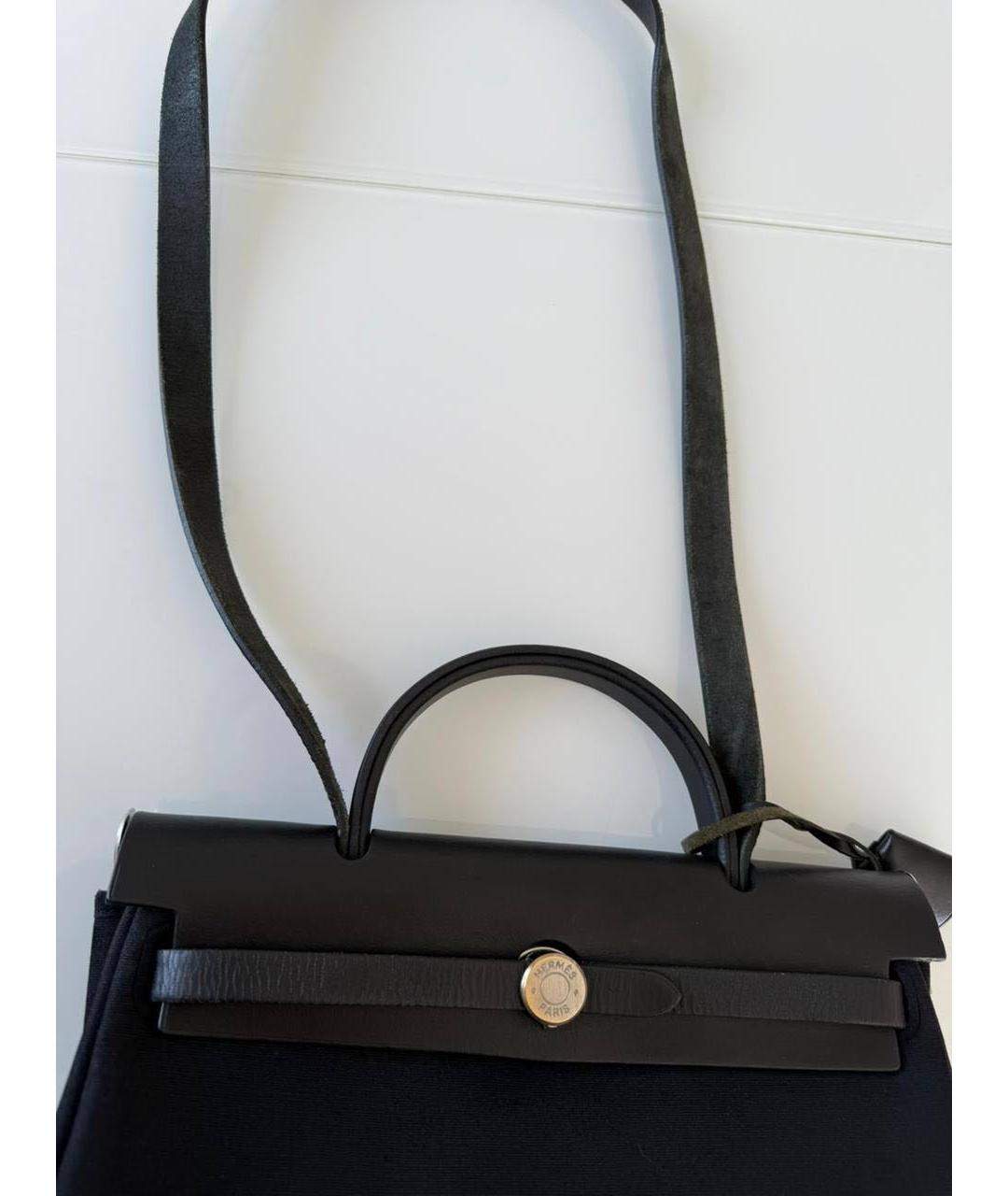 HERMES Черная тканевая сумка с короткими ручками, фото 8