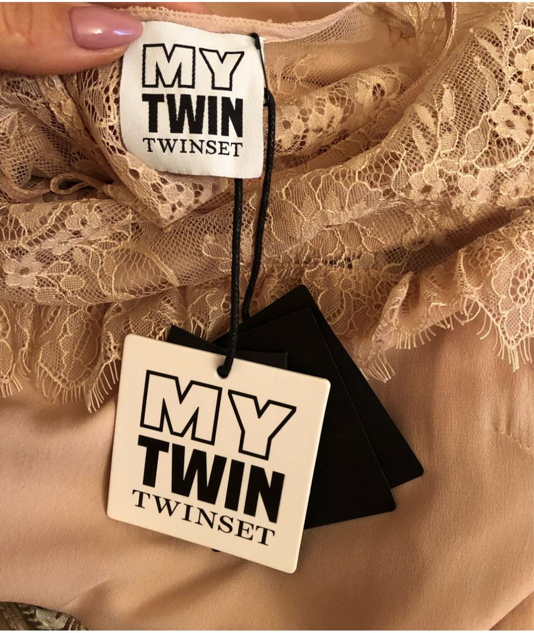TWIN-SET Бежевое вискозное коктейльное платье, фото 5
