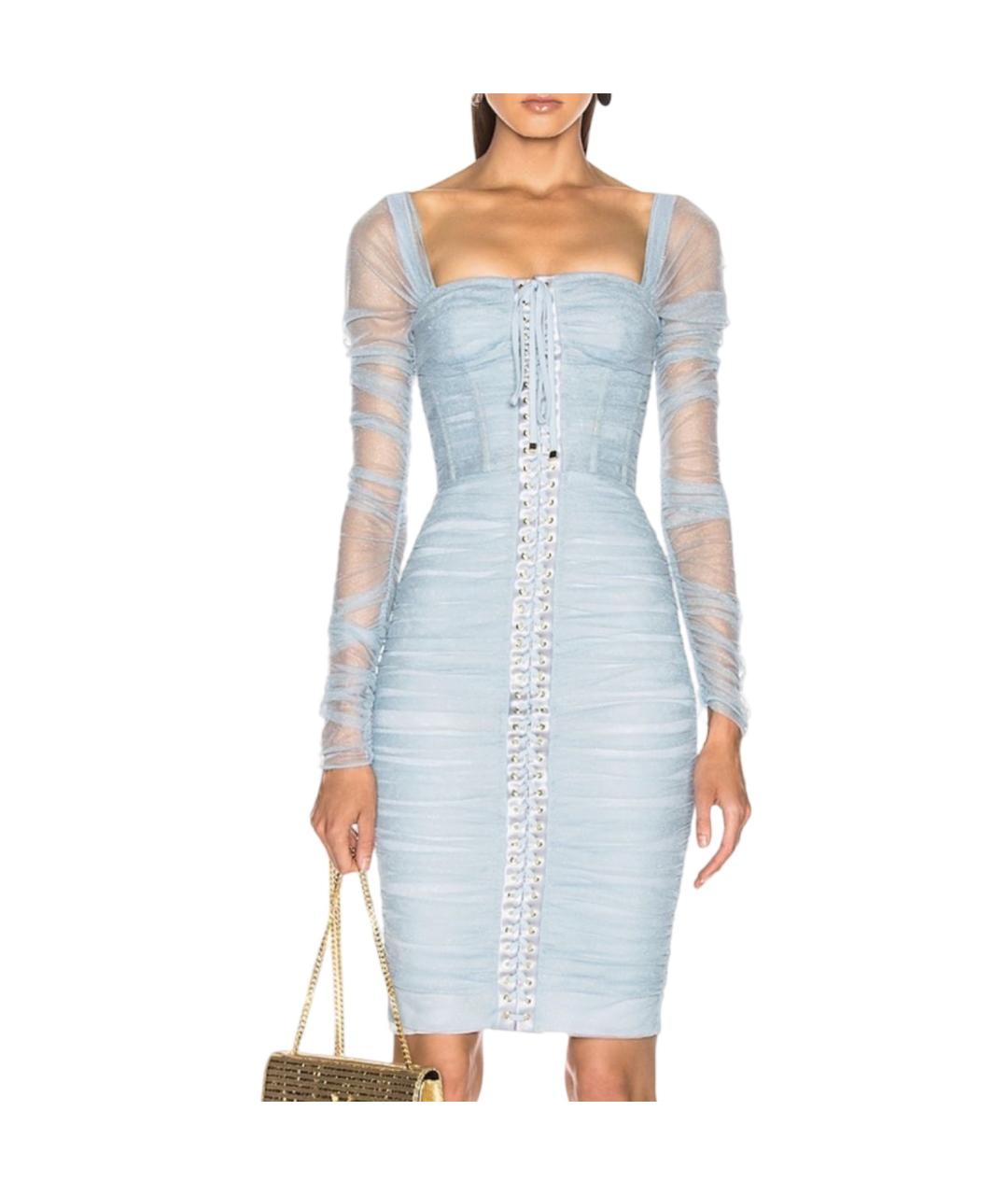 DOLCE&GABBANA Голубое полиамидовое коктейльное платье, фото 6