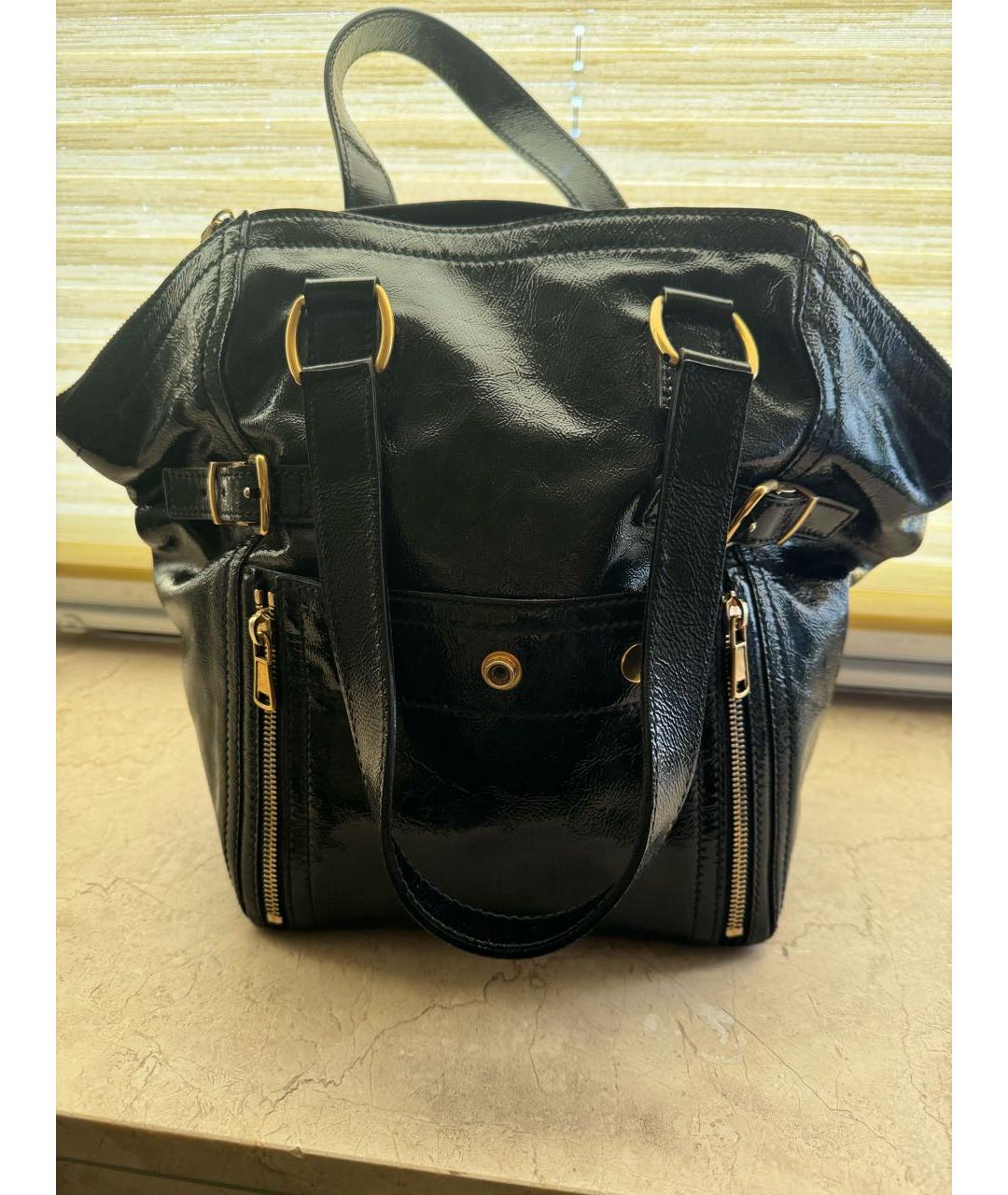 SAINT LAURENT Черная кожаная сумка с короткими ручками, фото 2