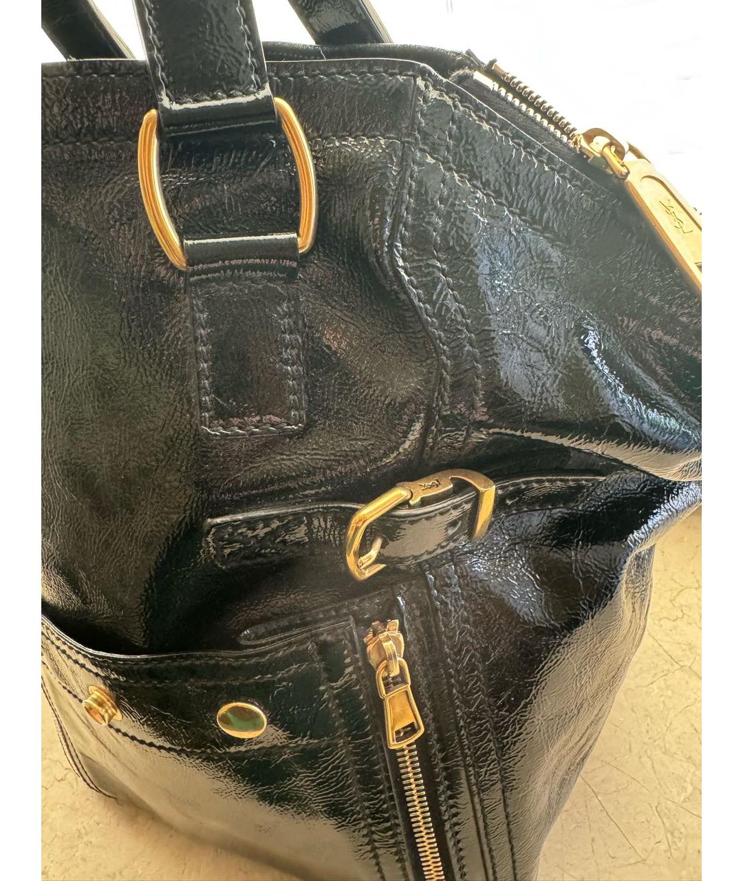 SAINT LAURENT Черная кожаная сумка с короткими ручками, фото 7