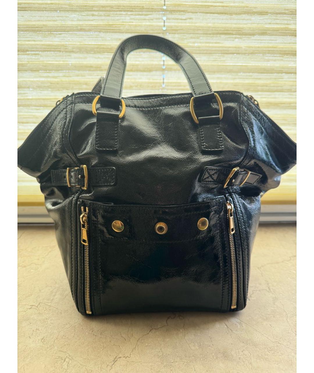 SAINT LAURENT Черная кожаная сумка с короткими ручками, фото 9