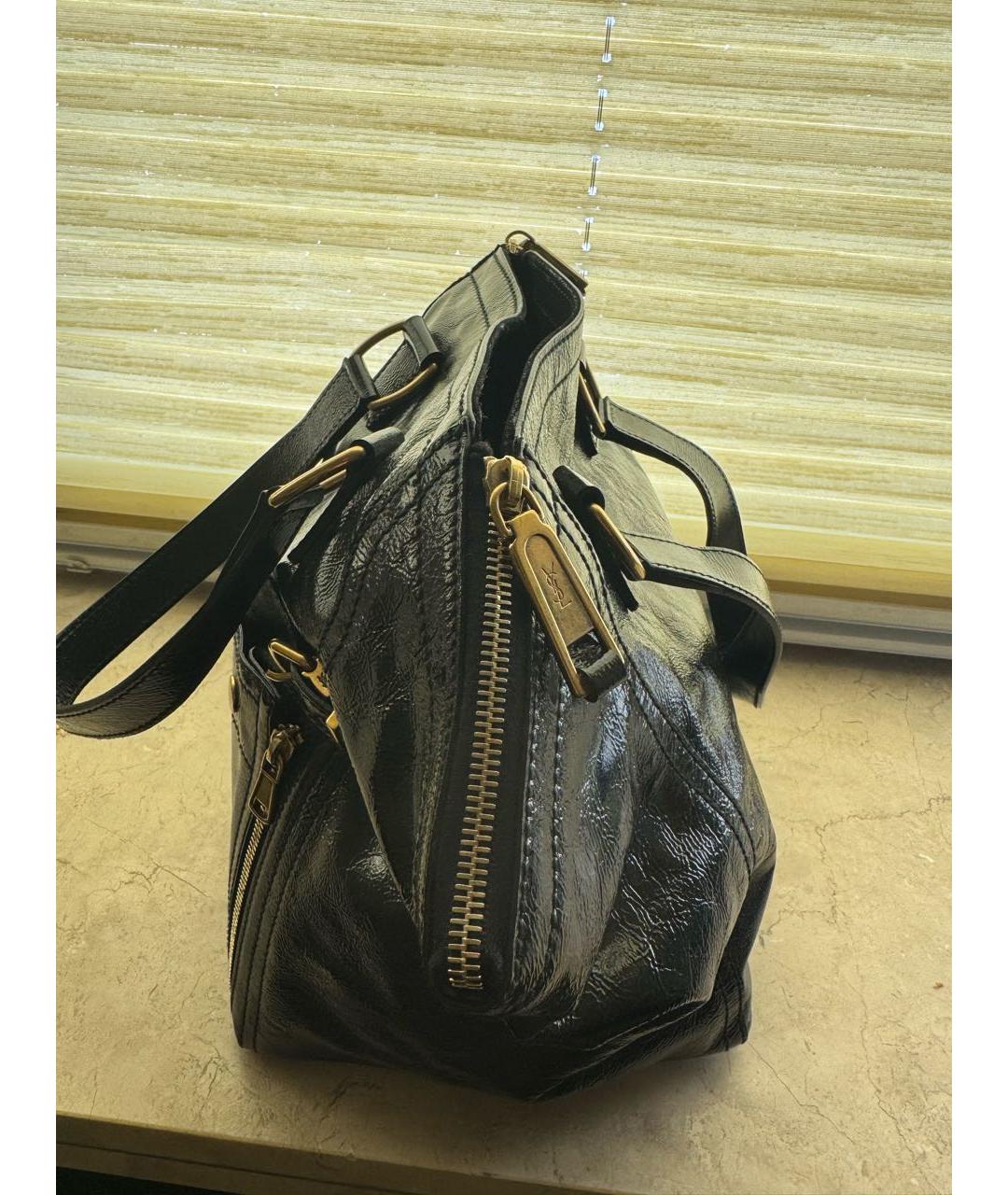 SAINT LAURENT Черная кожаная сумка с короткими ручками, фото 6