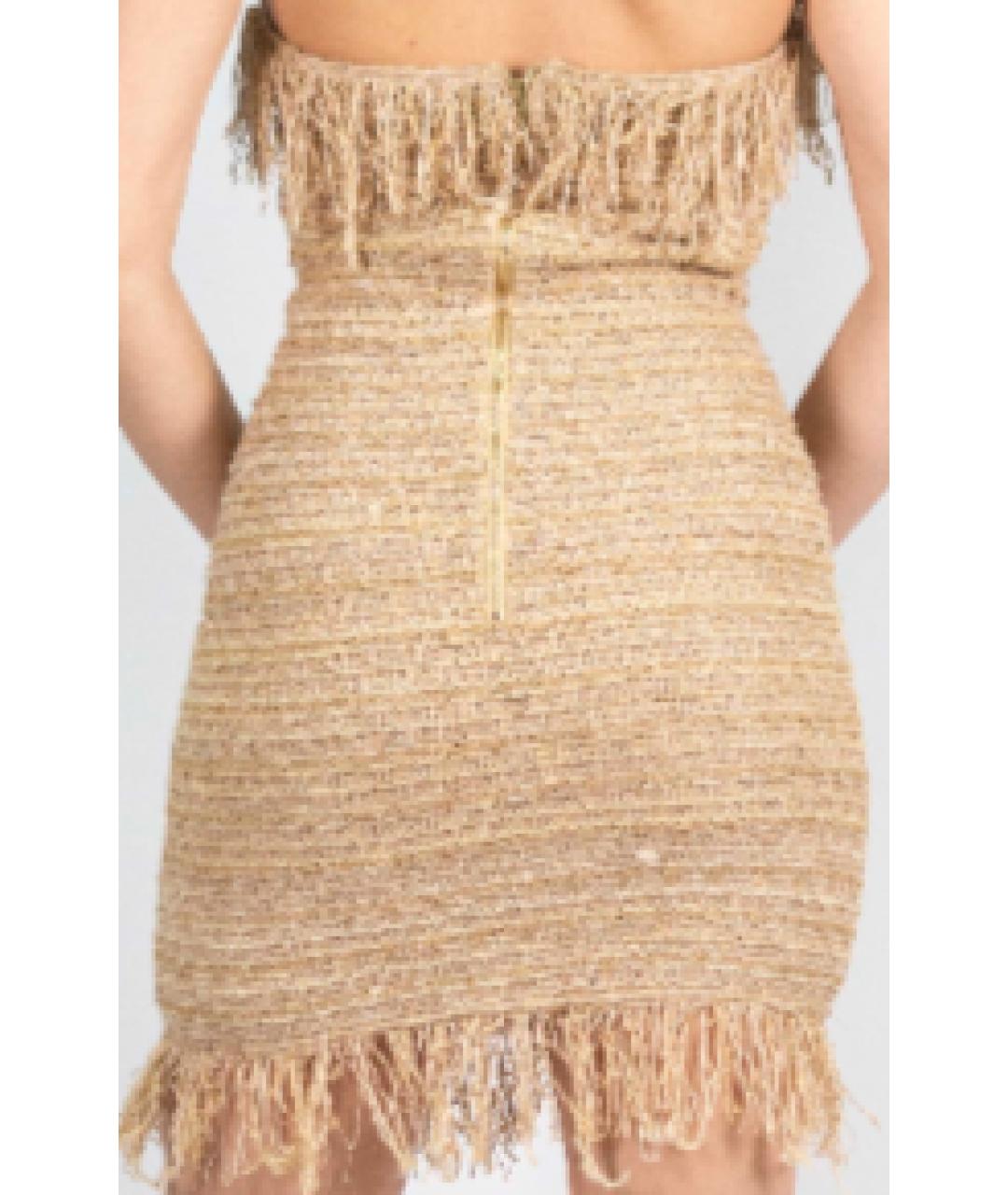 BALMAIN Бежевое шелковое коктейльное платье, фото 2