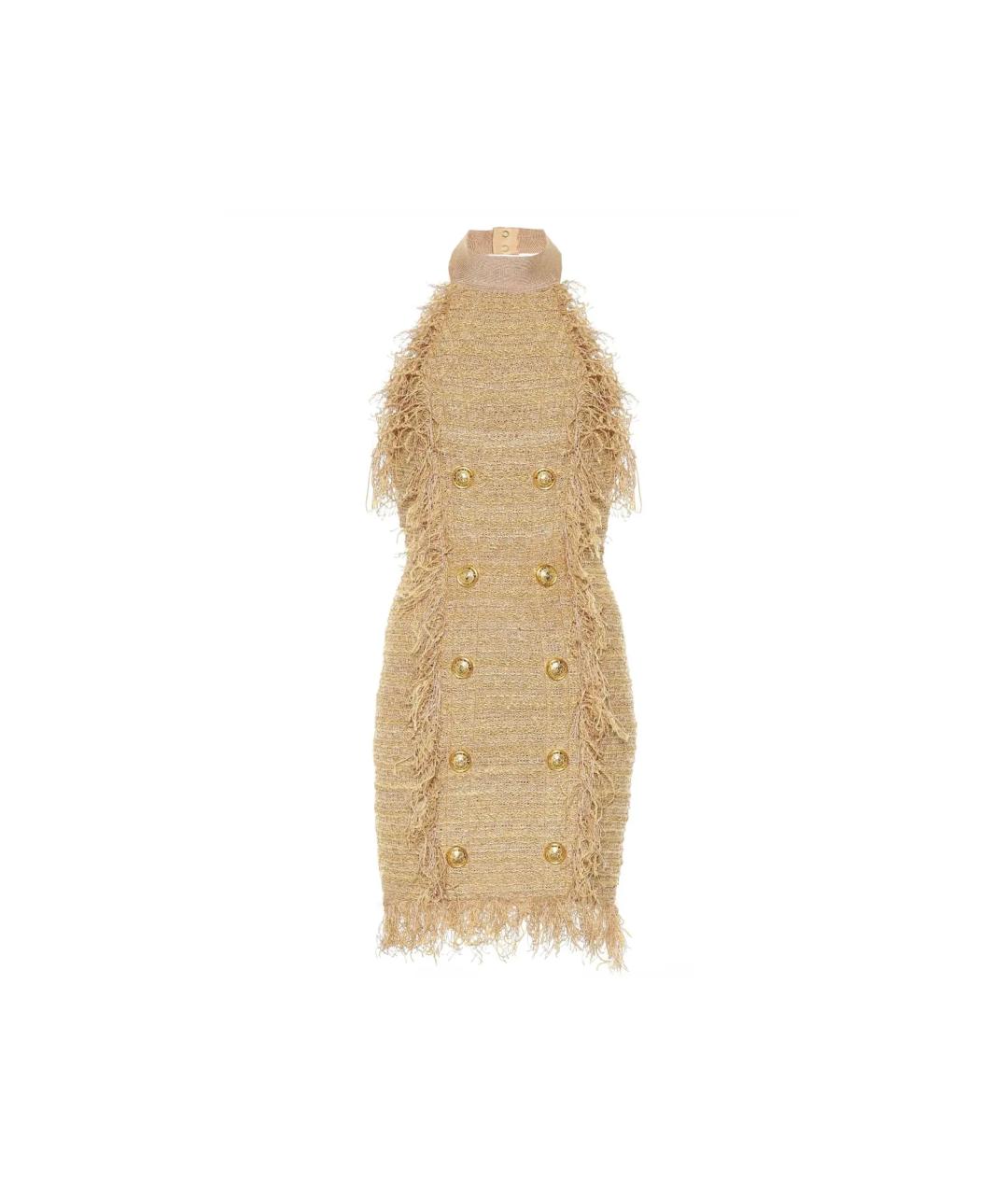 BALMAIN Бежевое шелковое коктейльное платье, фото 10