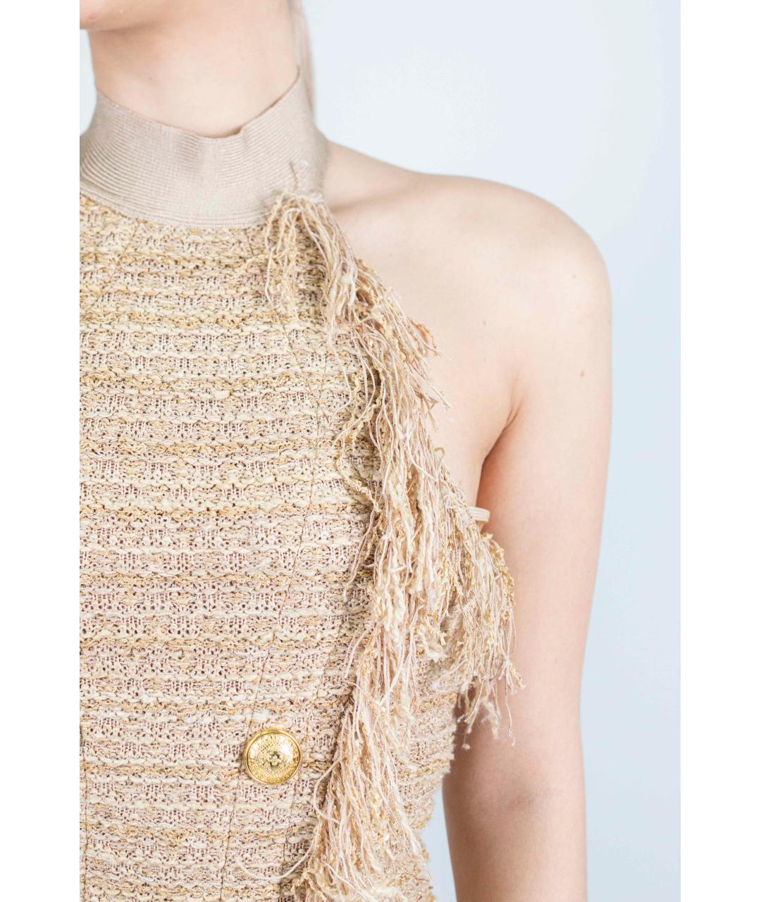 BALMAIN Бежевое шелковое коктейльное платье, фото 9