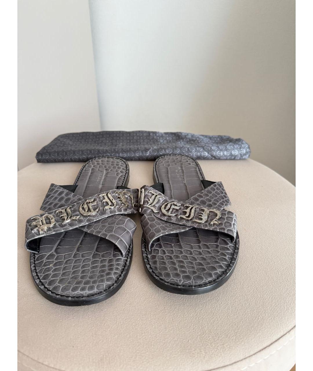 PHILIPP PLEIN Серые шлепанцы из экзотической кожи, фото 2