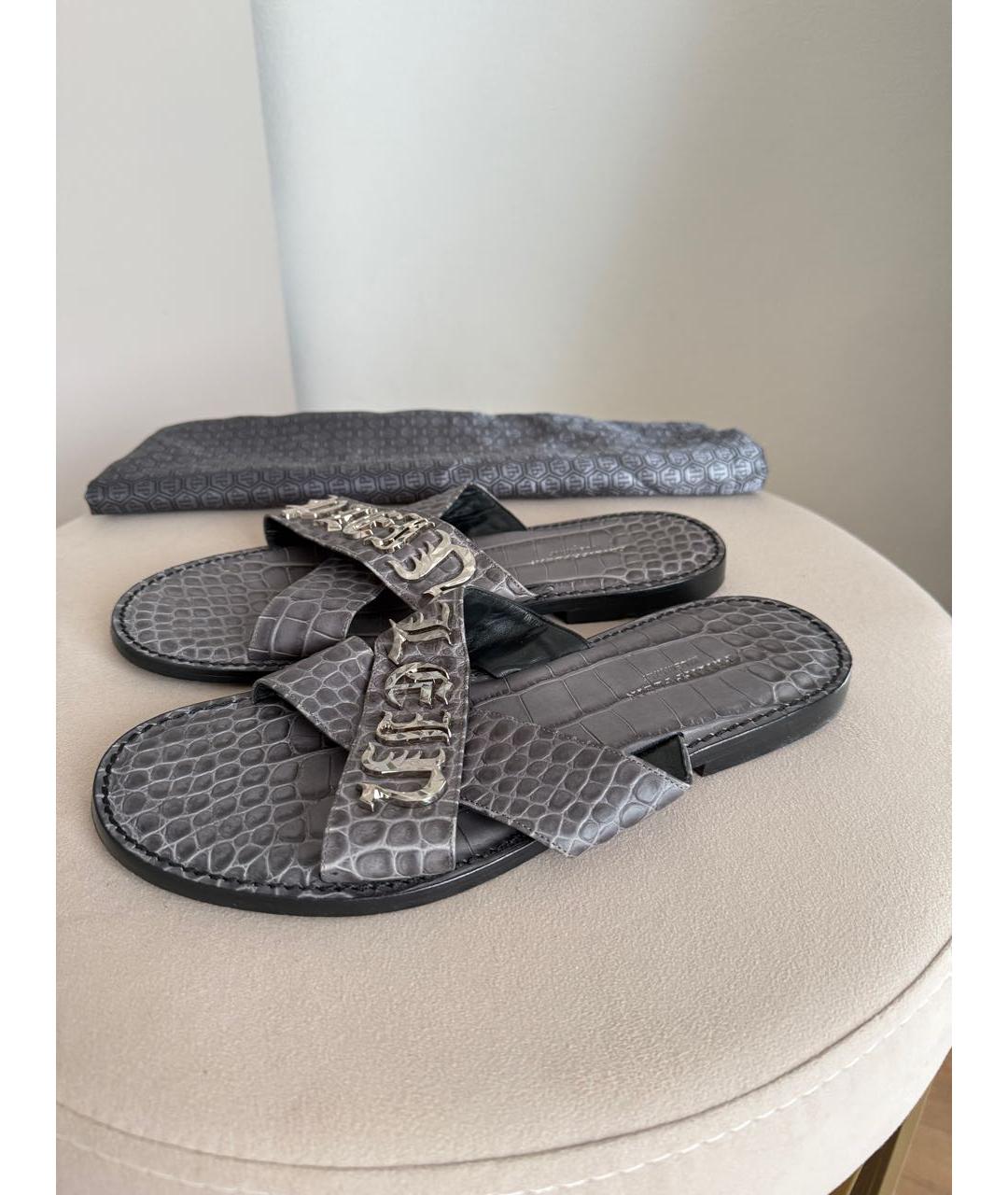 PHILIPP PLEIN Серые шлепанцы из экзотической кожи, фото 5
