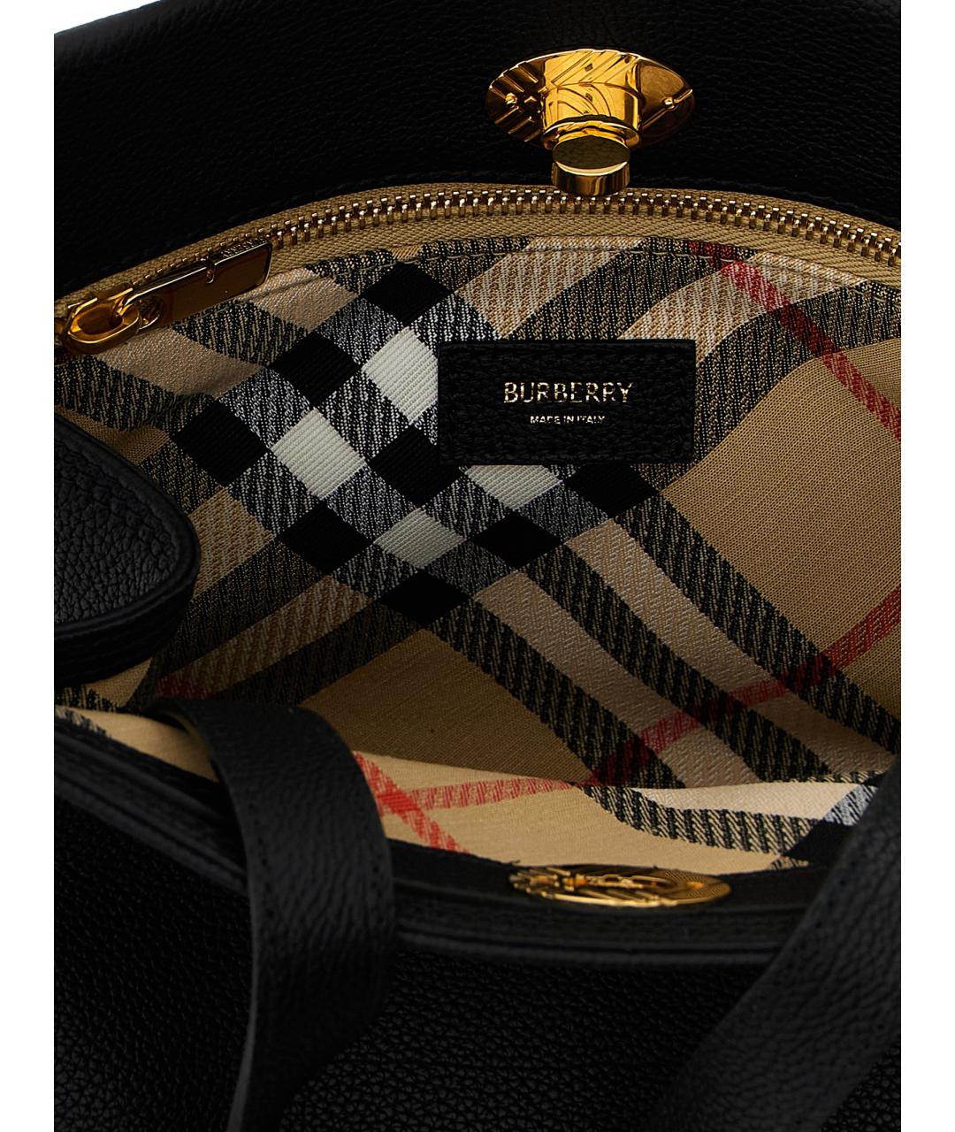 BURBERRY Черная кожаная сумка с короткими ручками, фото 4