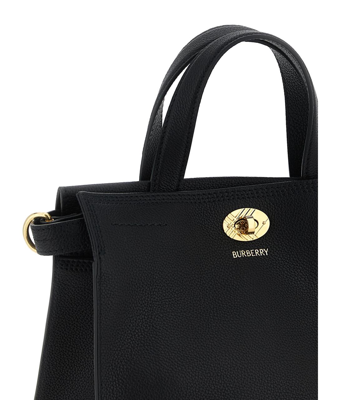 BURBERRY Черная кожаная сумка с короткими ручками, фото 3