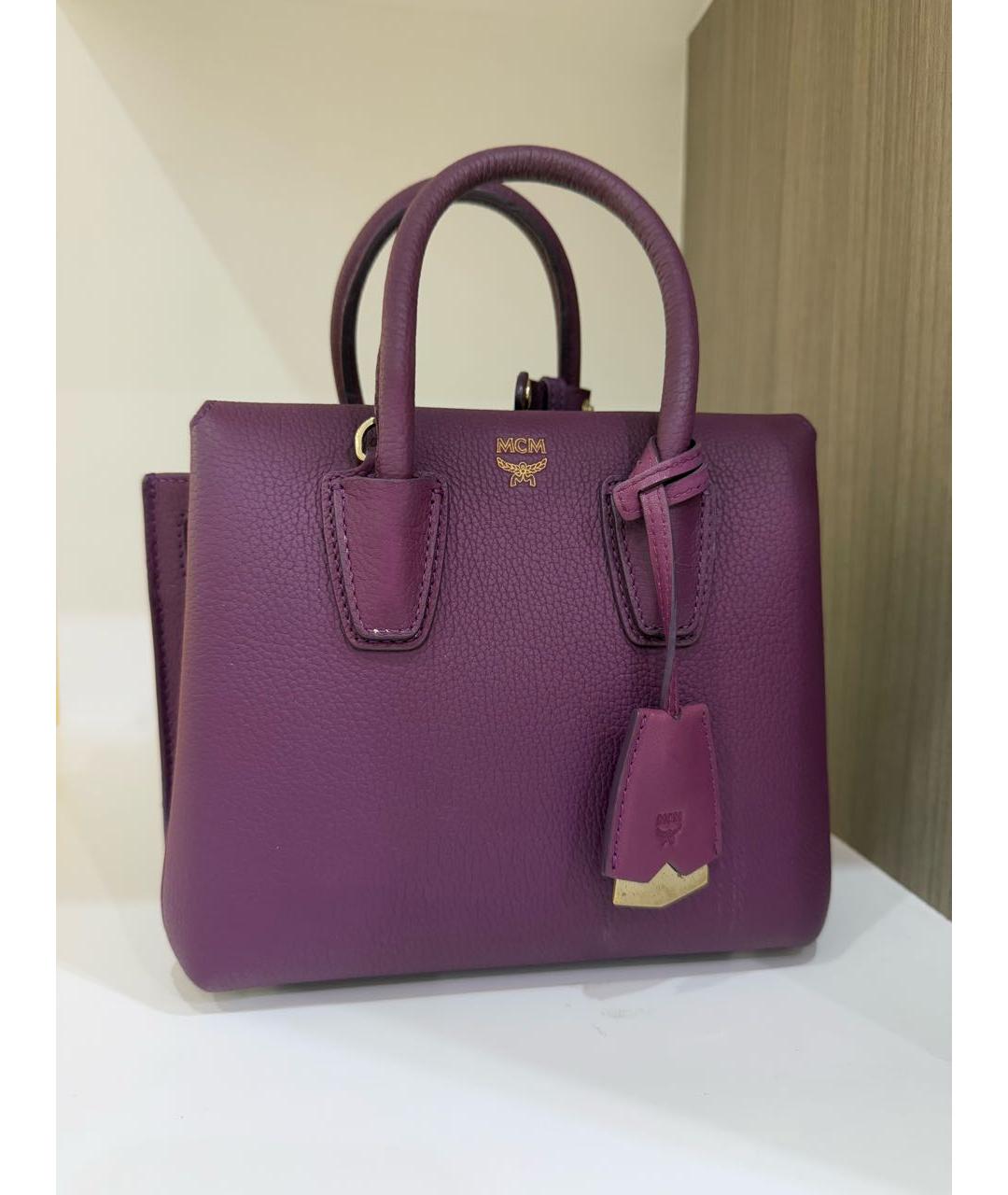 MCM Фиолетовая кожаная сумка тоут, фото 6