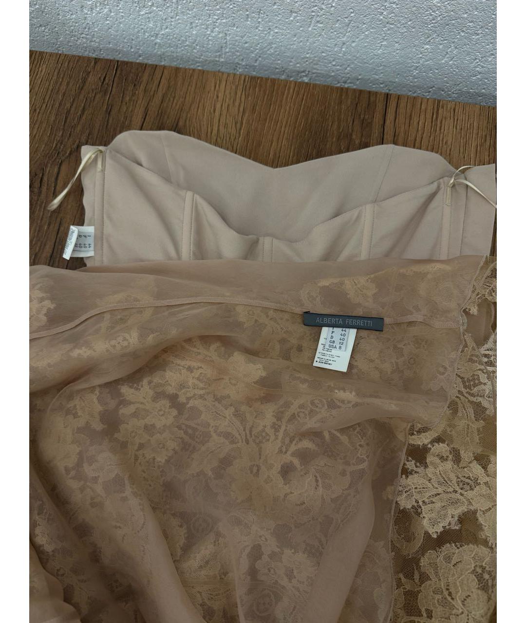 ALBERTA FERRETTI Бежевое шелковое вечернее платье, фото 3
