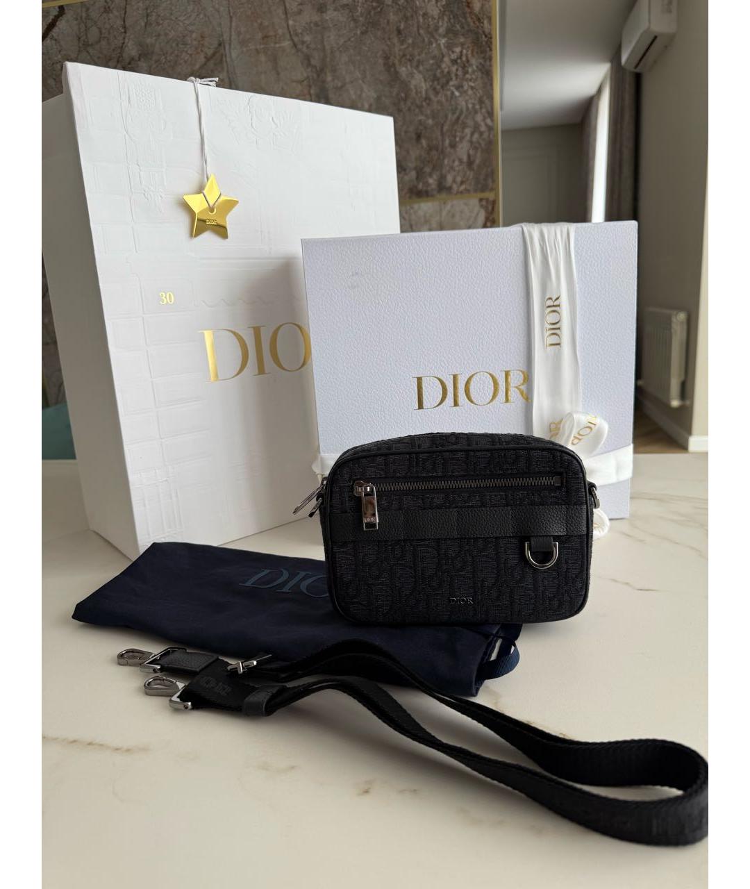 CHRISTIAN DIOR Черная жаккардовая сумка на плечо, фото 2