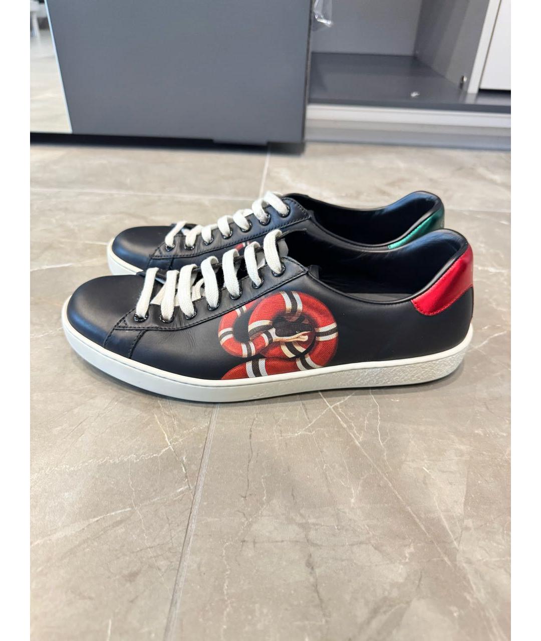 GUCCI Черные кожаные низкие кроссовки / кеды, фото 8