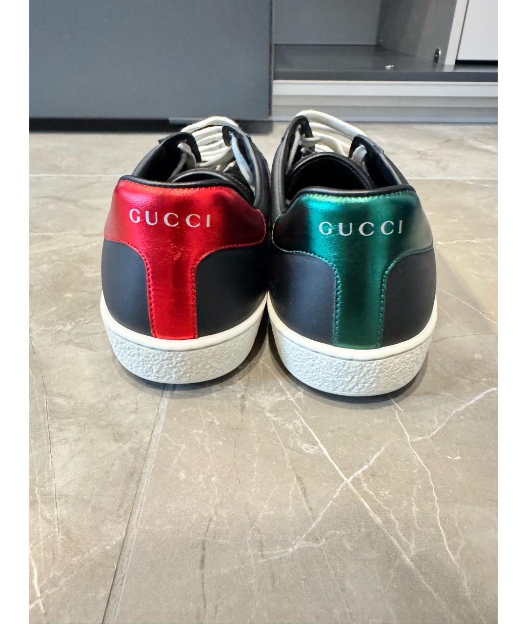 GUCCI Черные кожаные низкие кроссовки / кеды, фото 4