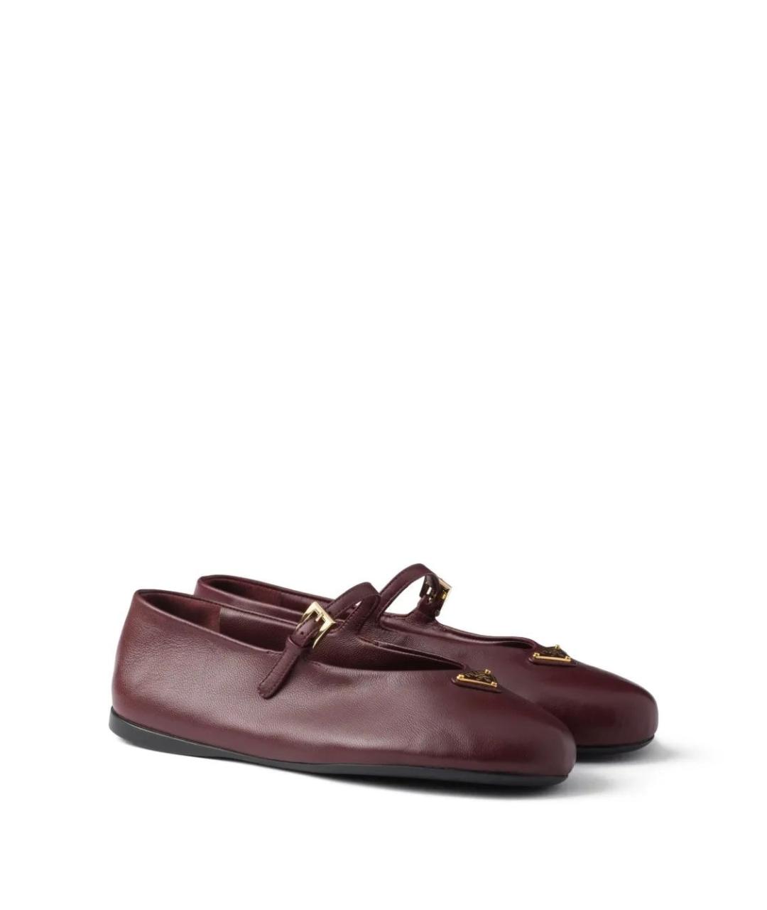 PRADA Бордовые кожаные балетки, фото 2