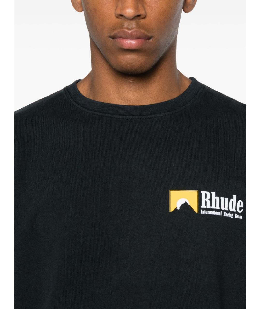 RHUDE Черная хлопковая футболка, фото 4