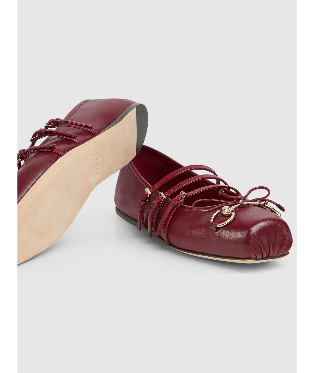 GUCCI Бордовые кожаные балетки, фото 6
