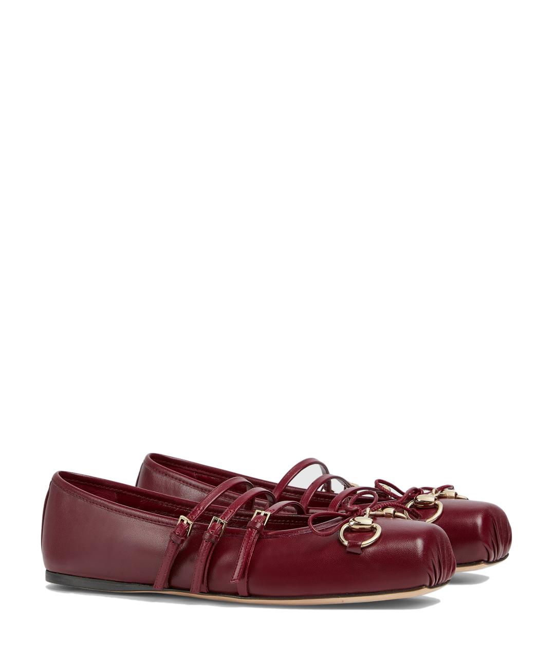 GUCCI Бордовые кожаные балетки, фото 3